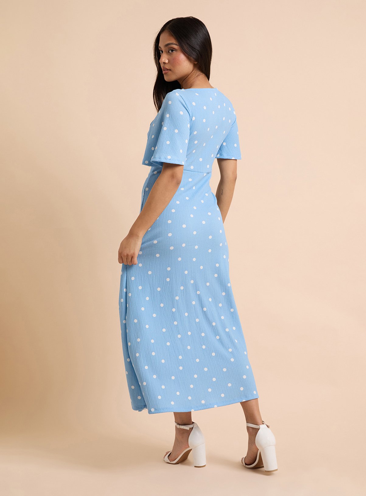 DOROTHY PERKINS Blue Spot Petite Angel Sleeve Midaxi Dress 16 - Image 3 thumbnail