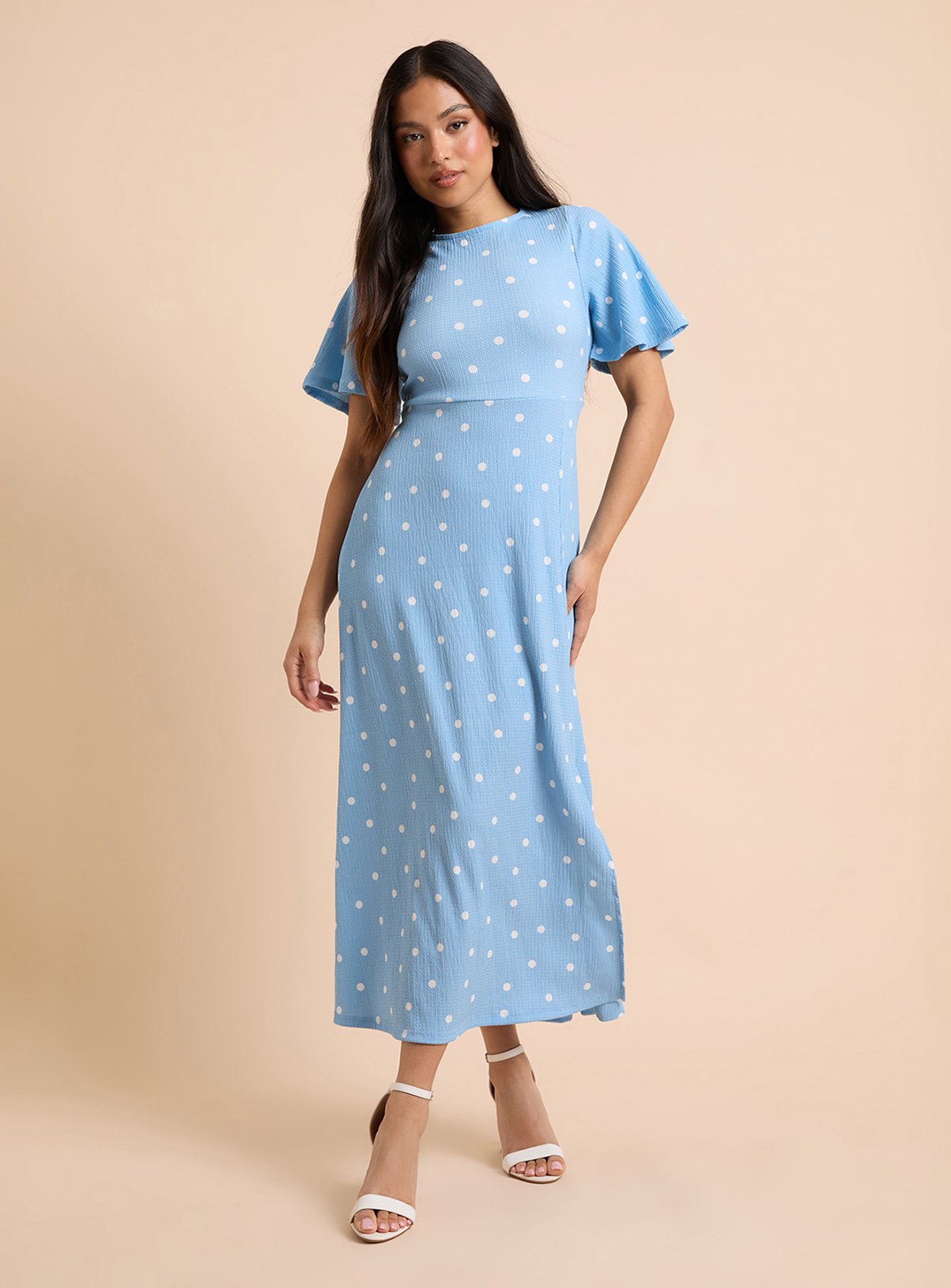 DOROTHY PERKINS Blue Spot Petite Angel Sleeve Midaxi Dress 16 - Image 4 thumbnail