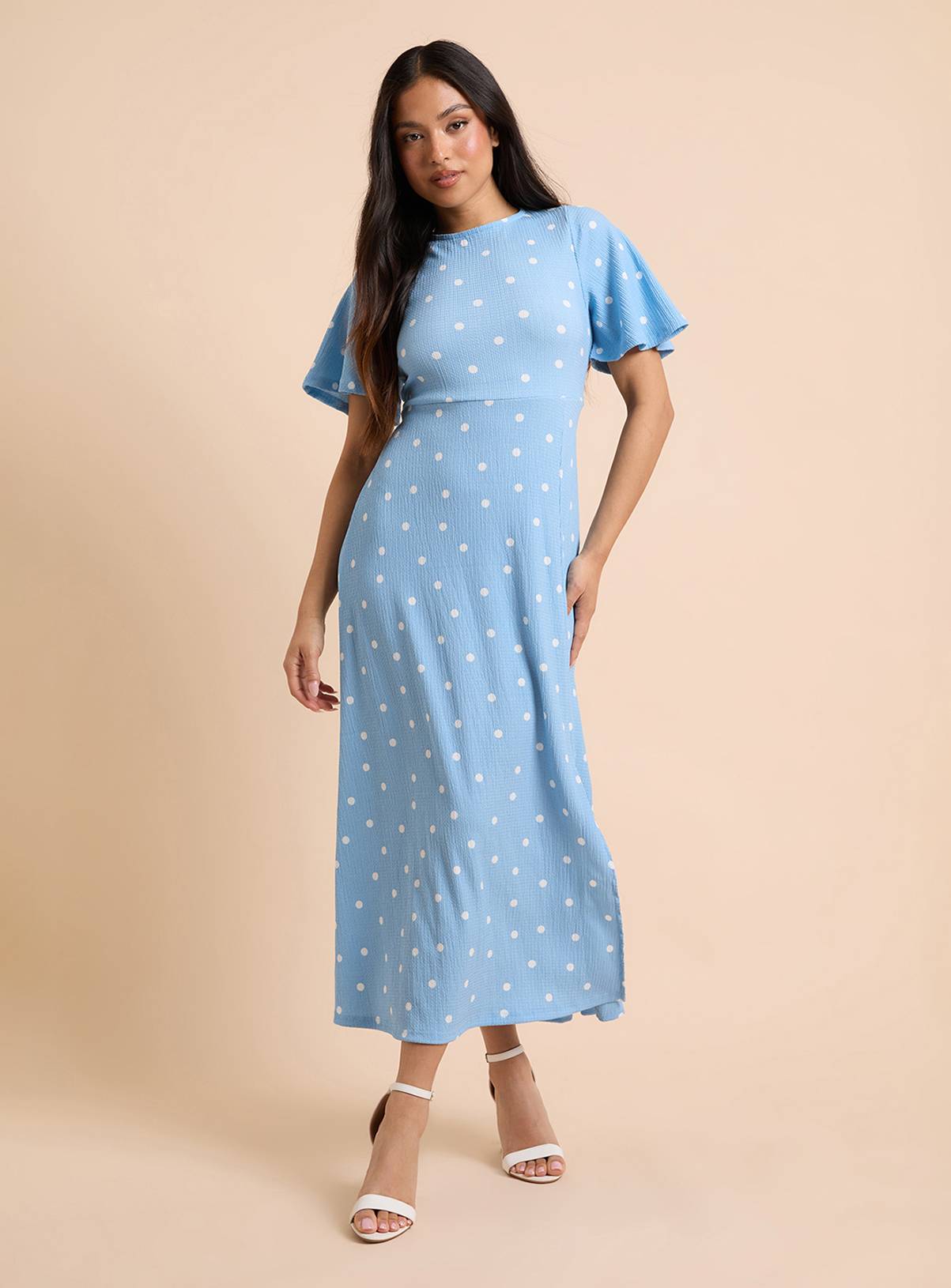 DOROTHY PERKINS Blue Spot Petite Angel Sleeve Midaxi Dress 16 - Image 4
