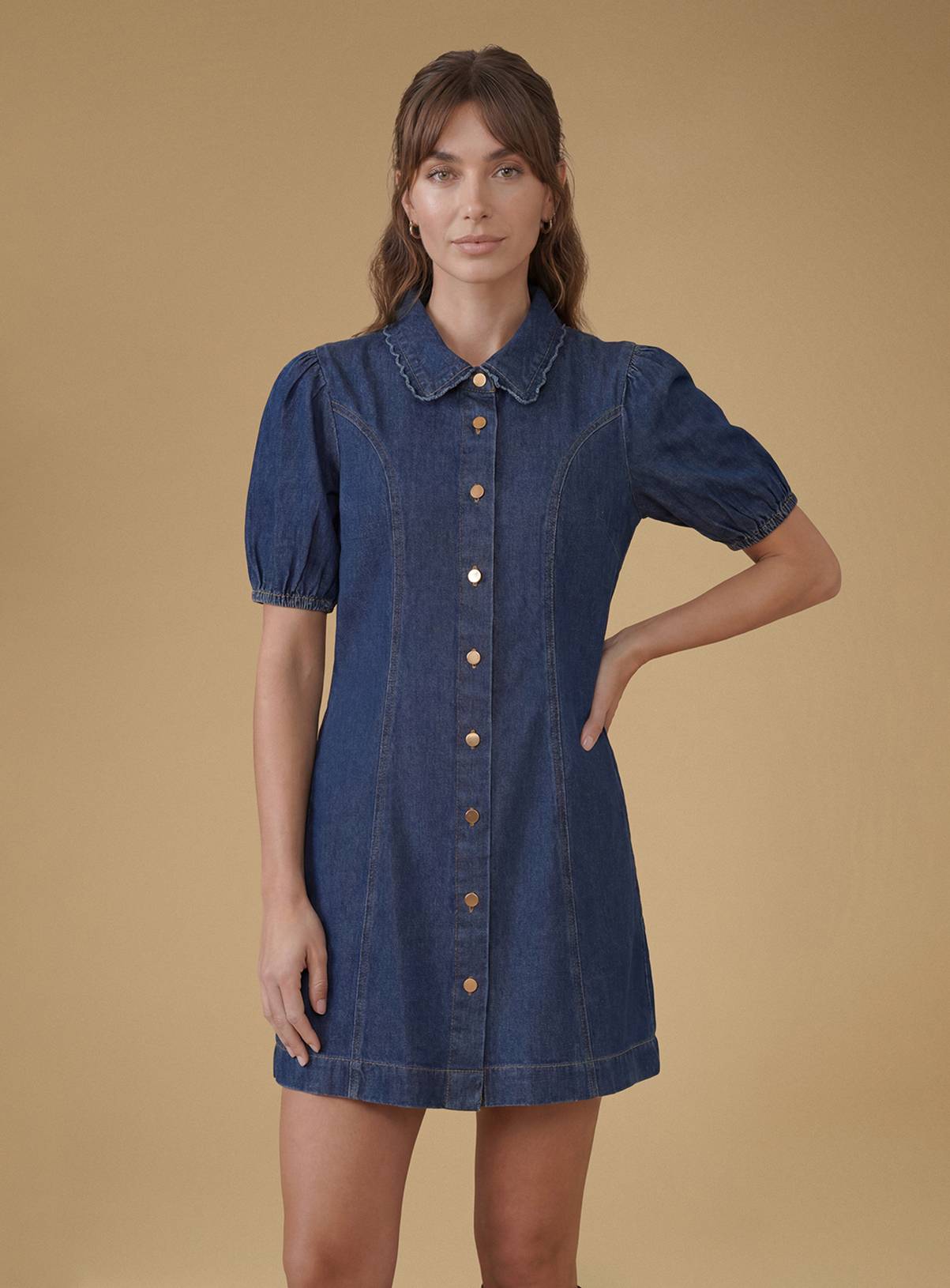 OASIS Puff Sleeve Denim Mini Dress 6 - Image 1