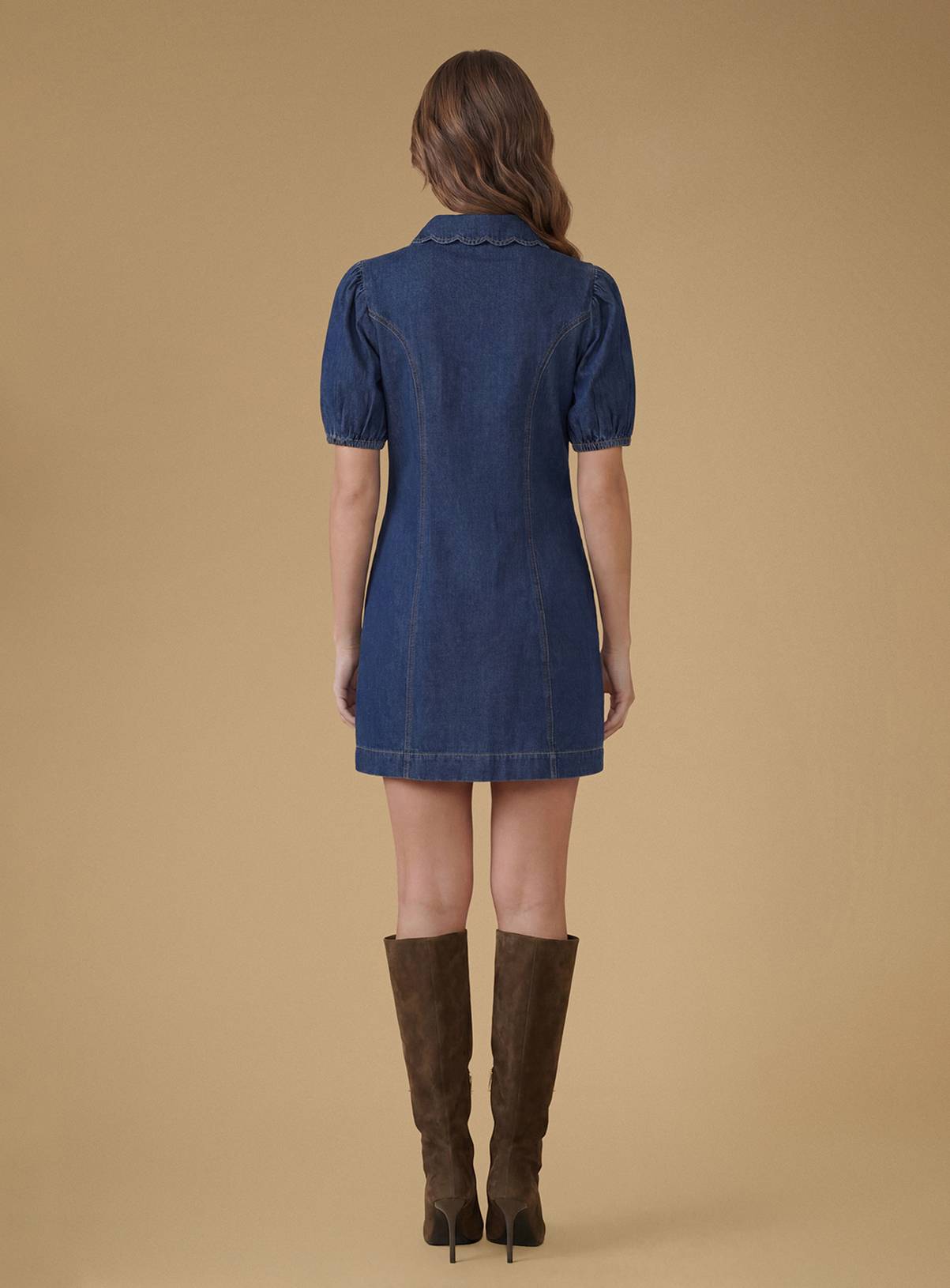OASIS Puff Sleeve Denim Mini Dress 6 - Image 2