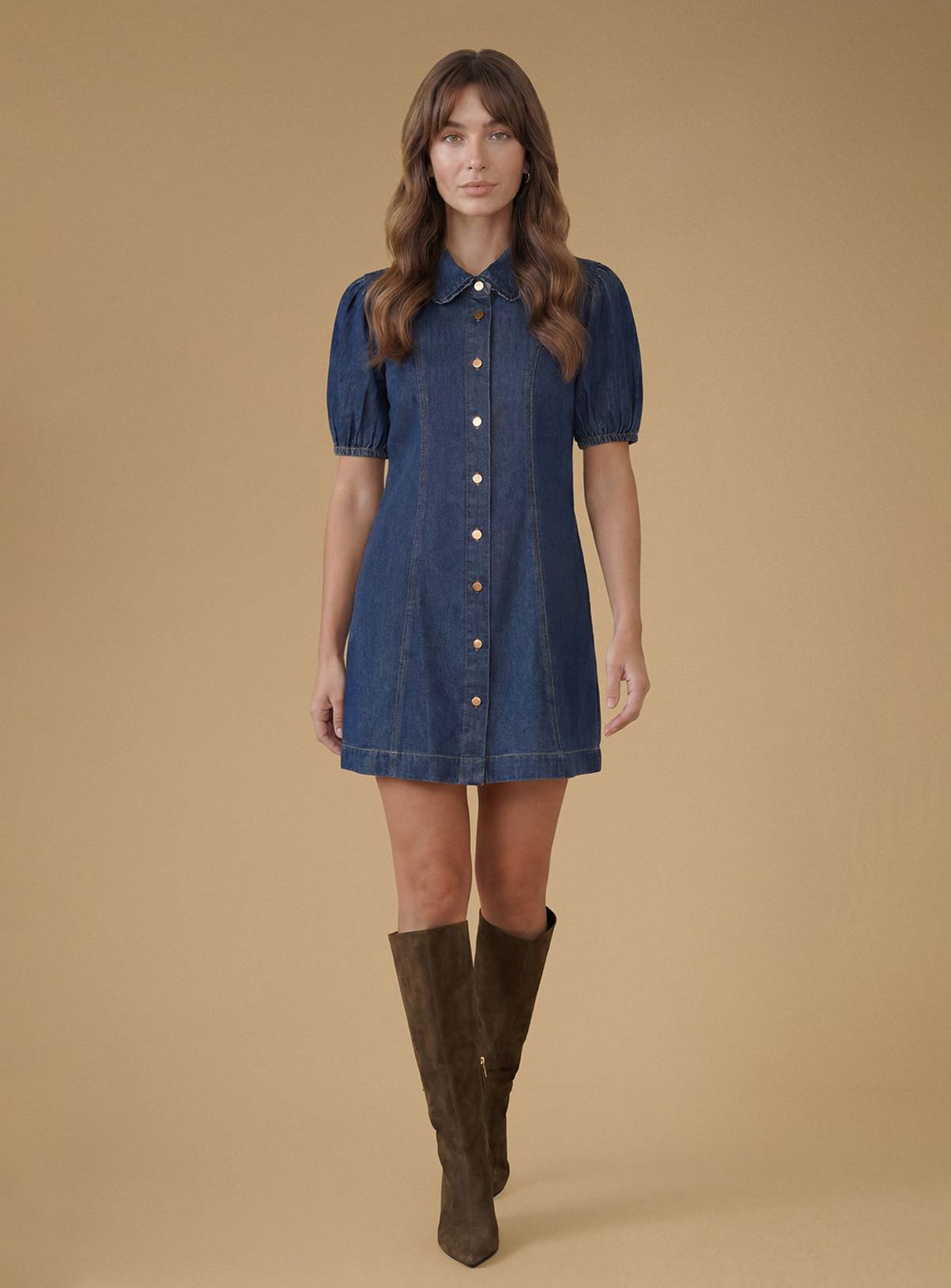 OASIS Puff Sleeve Denim Mini Dress 6 - Image 4