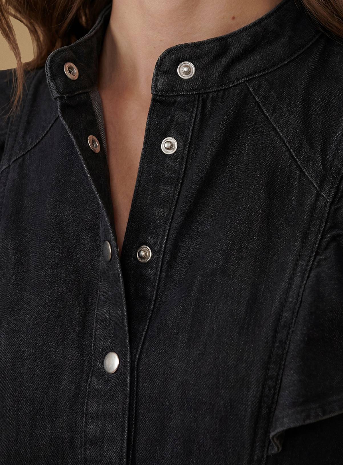 OASIS Ruffle Denim Midi Dress Black 10 - Image 3