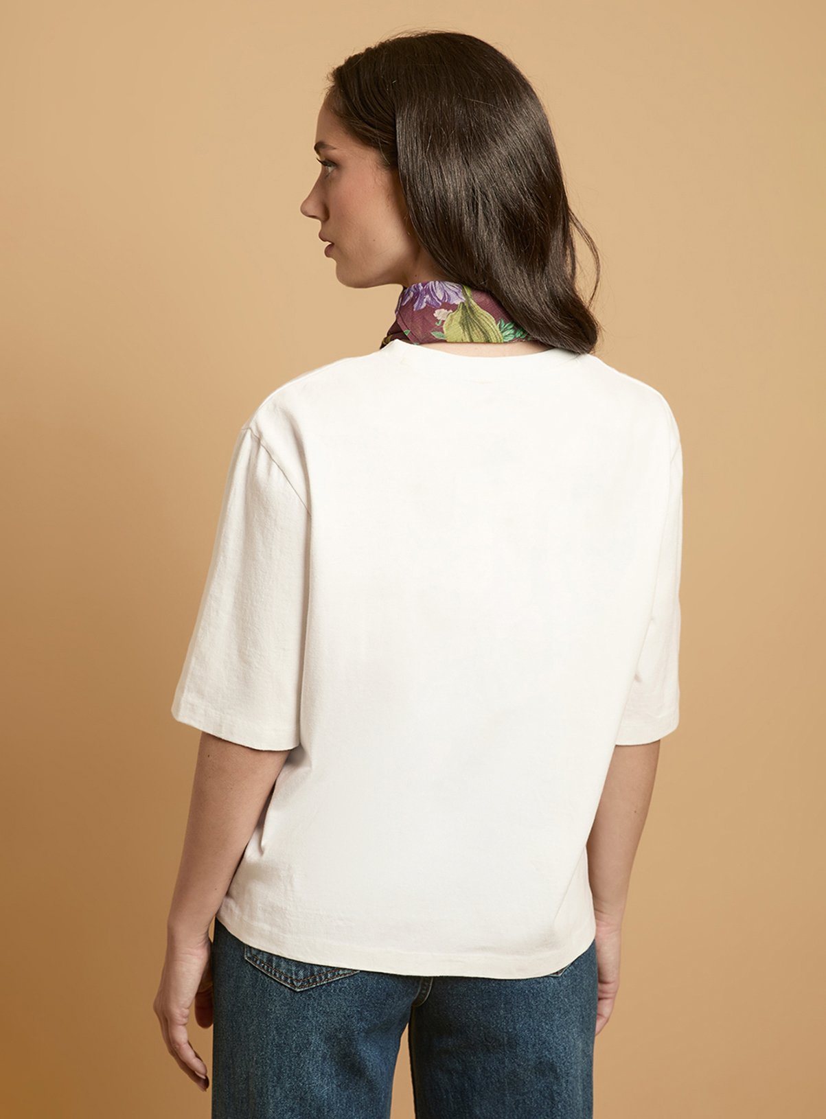 OASIS T-Shirt With Printed Floral Neck Scarf 12 - Image 3 thumbnail