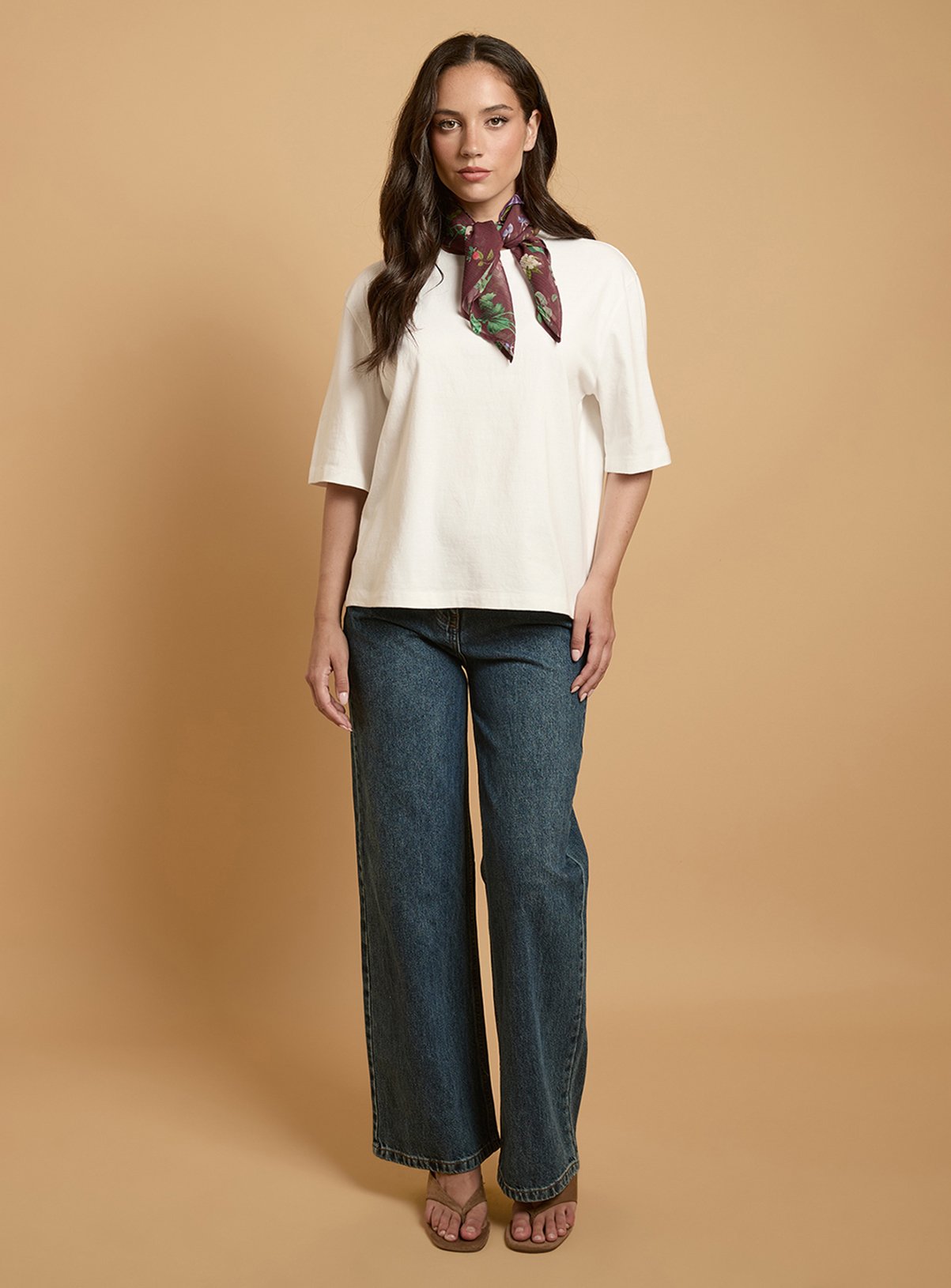 OASIS T-Shirt With Printed Floral Neck Scarf 12 - Image 4 thumbnail