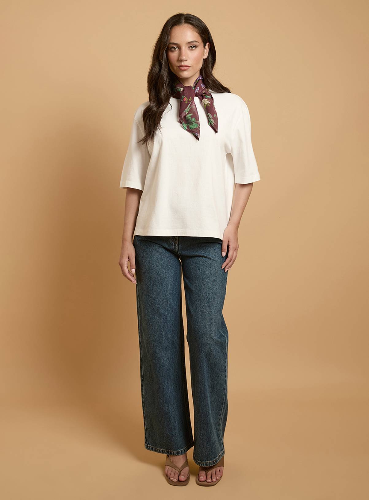 OASIS T-Shirt With Printed Floral Neck Scarf 12 - Image 4