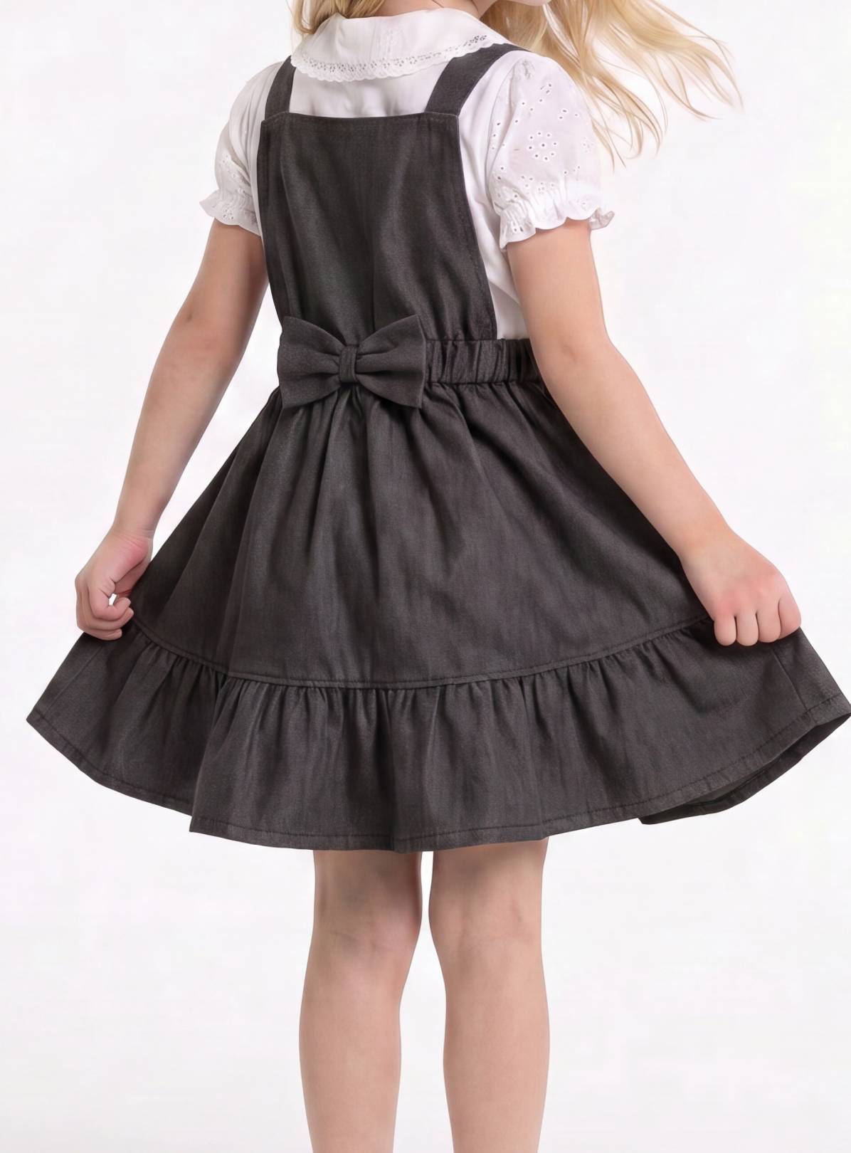 LELLI KELLY Becky Bow Detail Ruffle Pinafore Dress Grey 6-7 years - Image 2