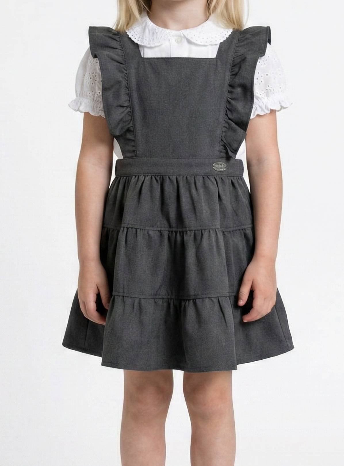 LELLI KELLY Bryony Tiered Pinafore Dress Grey With Adjustable Ruffle Straps 5-6 years - Image 1 thumbnail