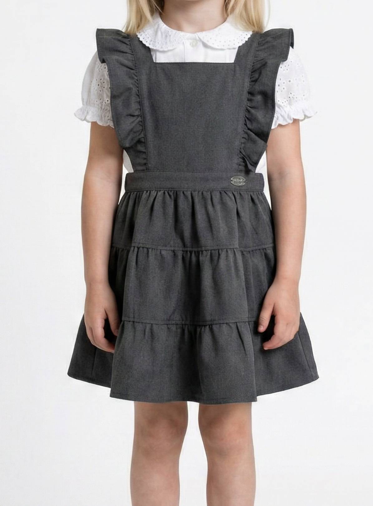 LELLI KELLY Bryony Tiered Pinafore Dress Grey With Adjustable Ruffle Straps 5-6 years - Image 1