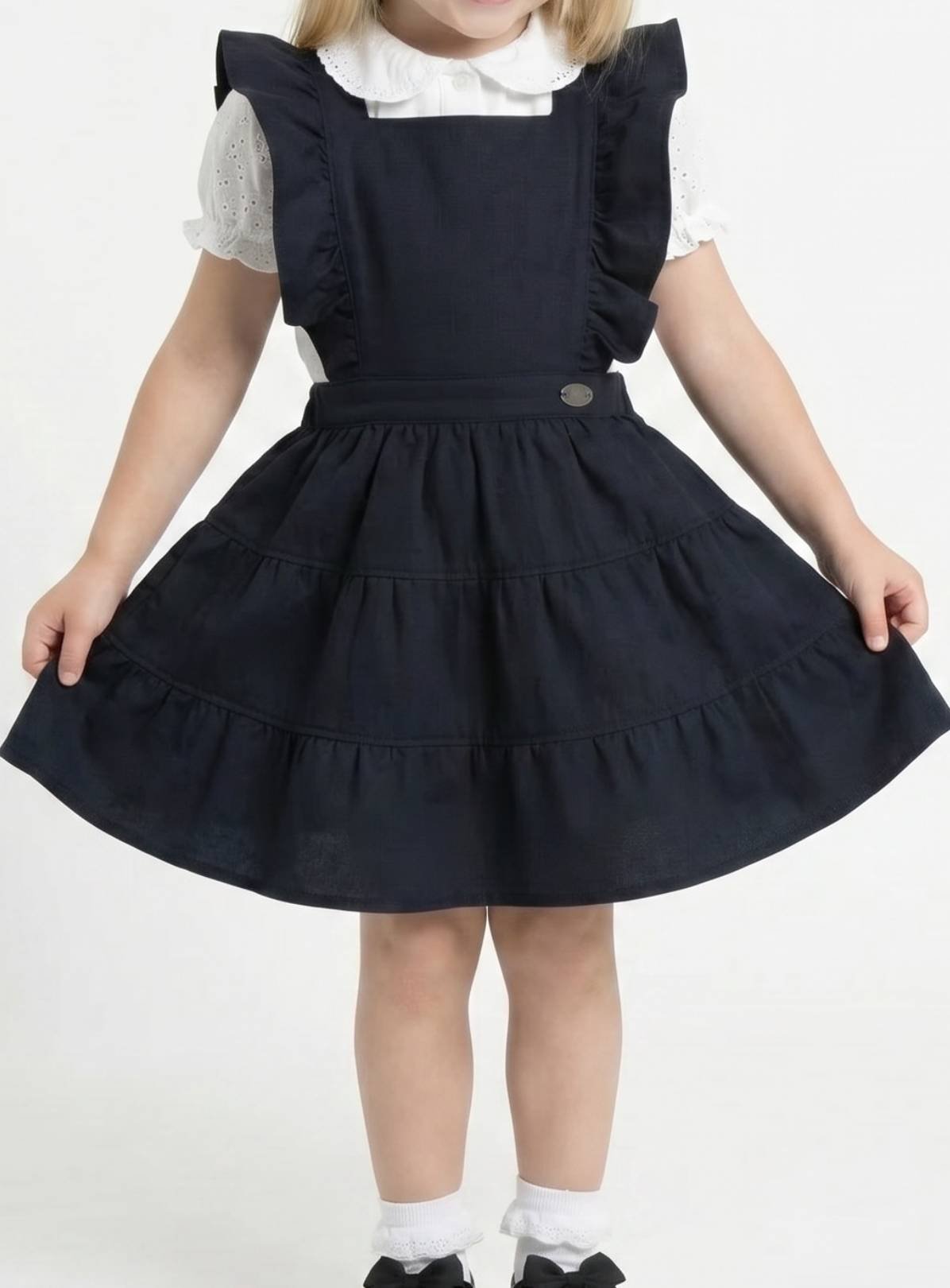LELLI KELLY Bryony Tiered Pinafore Dress Navy With Adjustable Ruffle Straps 7-8 years - Image 1 thumbnail