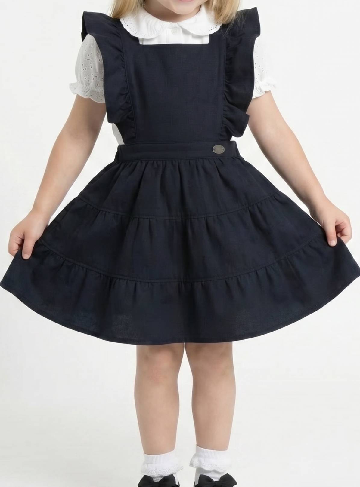 LELLI KELLY Bryony Tiered Pinafore Dress Navy With Adjustable Ruffle Straps 7-8 years - Image 1
