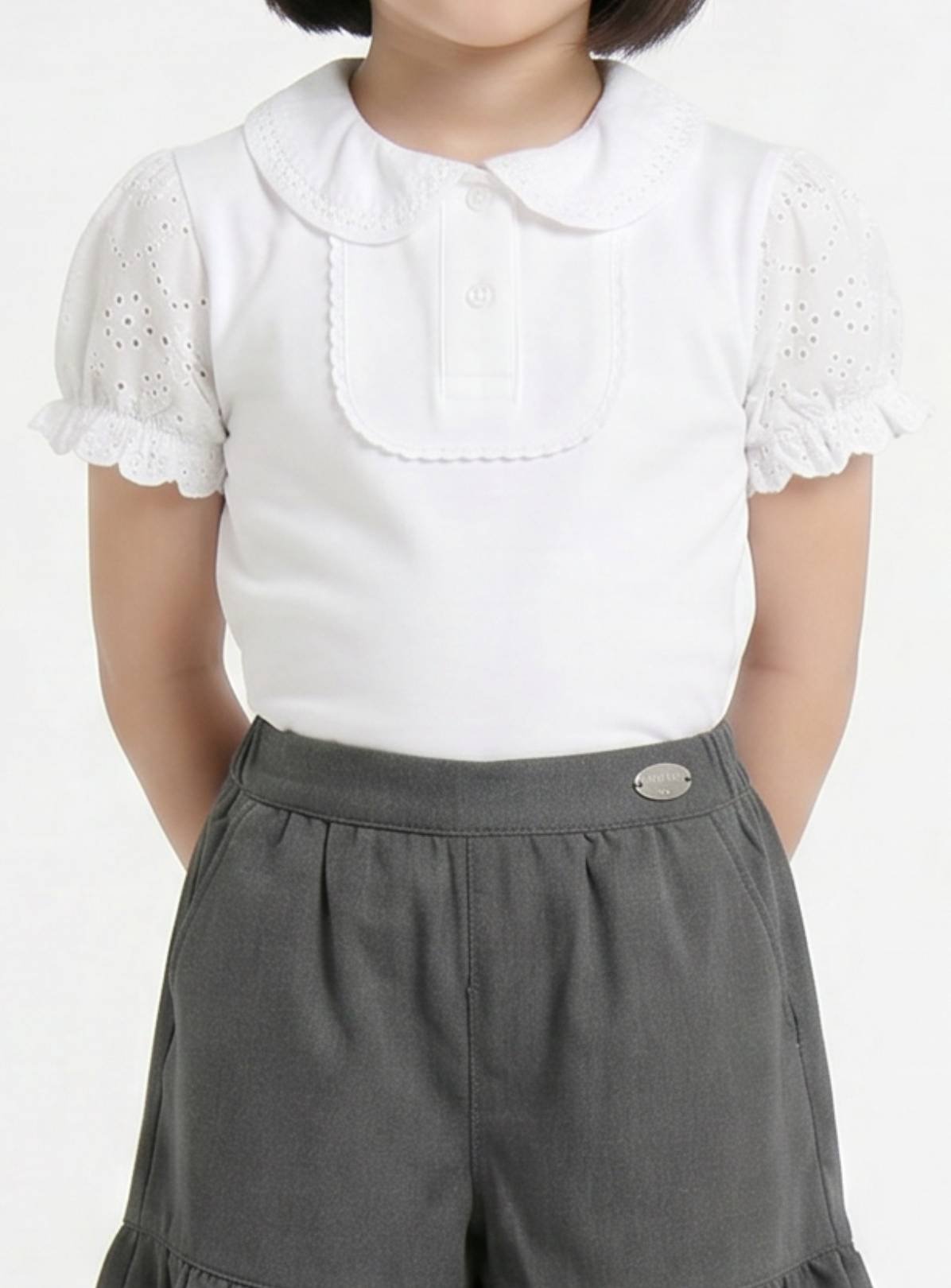 LELLI KELLY Bethany Puff Sleeve Embroidered Polo Shirt White 8-9 years - Image 1 thumbnail