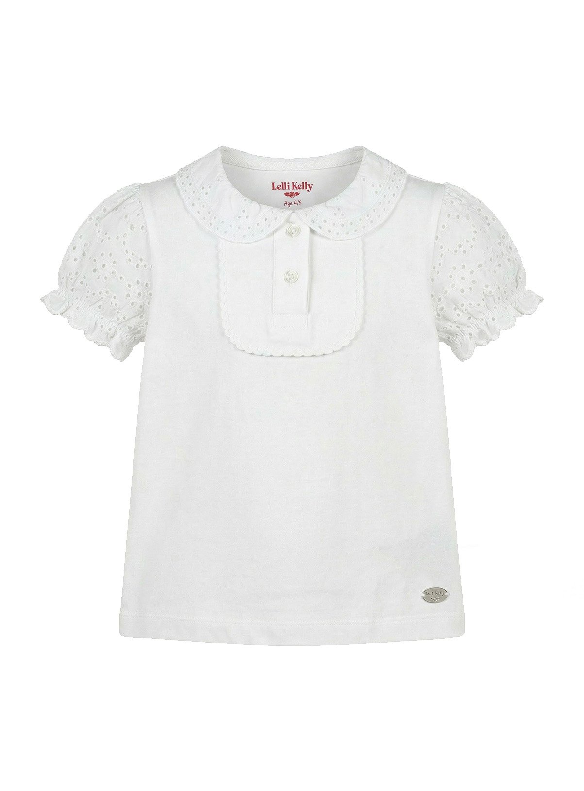 LELLI KELLY Bethany Puff Sleeve Embroidered Polo Shirt White 8-9 years - Image 3 thumbnail