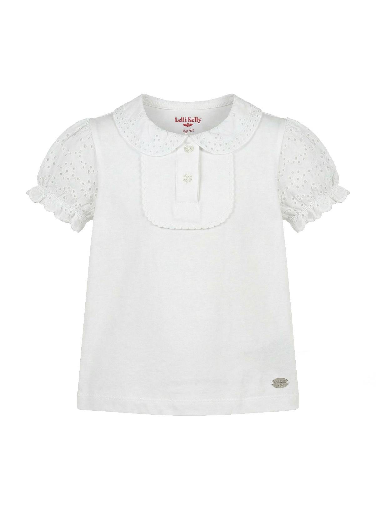 LELLI KELLY Bethany Puff Sleeve Embroidered Polo Shirt White 8-9 years - Image 3