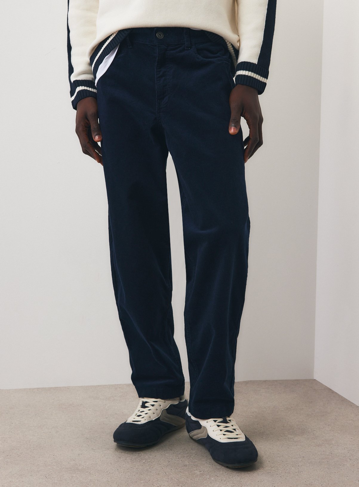 Navy Corduroy Barrel Trousers 32R - Image 1 thumbnail