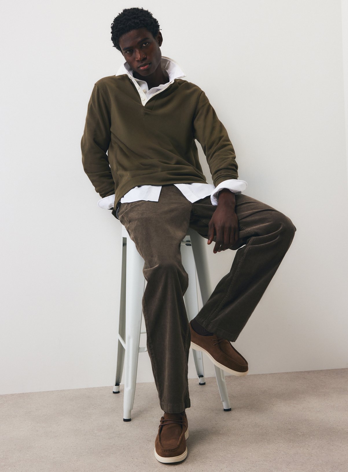 Khaki Loose Fit Corduroy Trousers 32L - Image 1 thumbnail