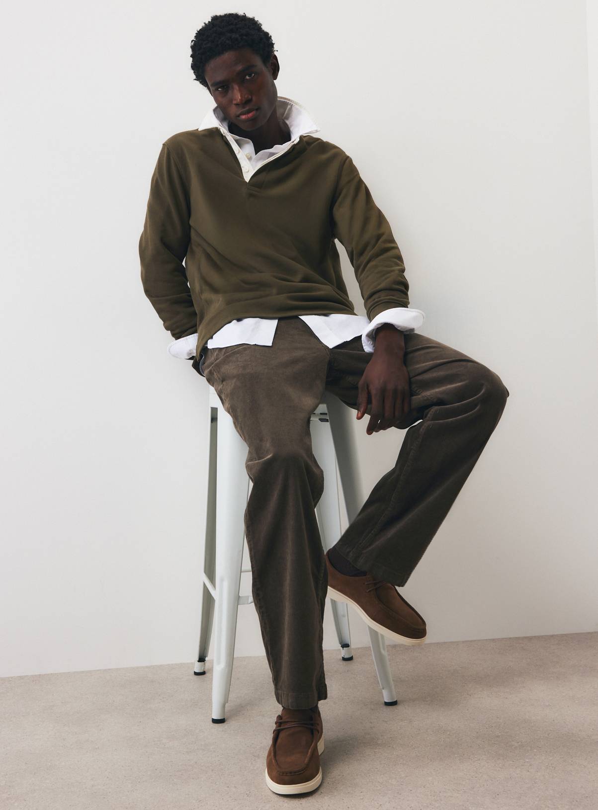 Khaki Loose Fit Corduroy Trousers 32L - Image 1