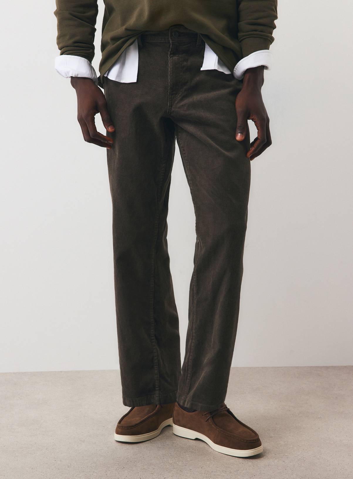 Khaki Loose Fit Corduroy Trousers 32L - Image 2