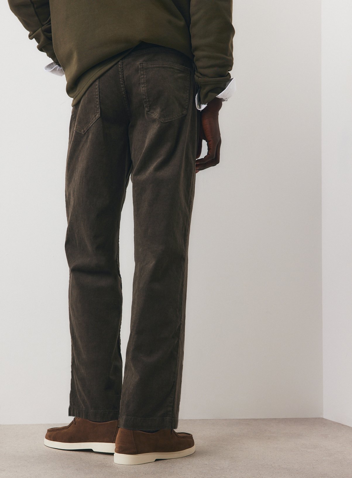 Khaki Loose Fit Corduroy Trousers 32L - Image 5 thumbnail