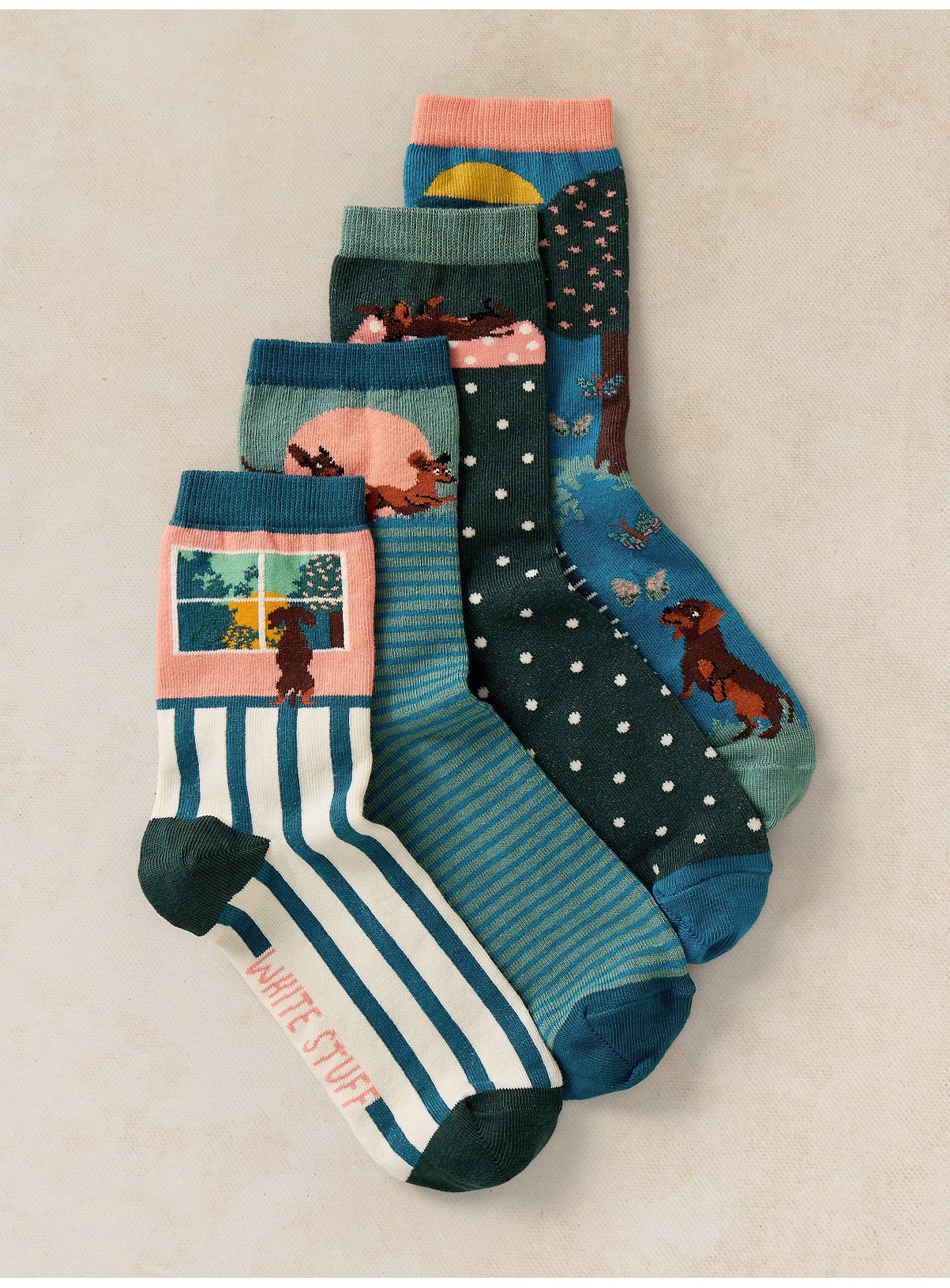 WHITE STUFF 4 Pack Playful Sausage Socks 6-8 - Image 1 thumbnail