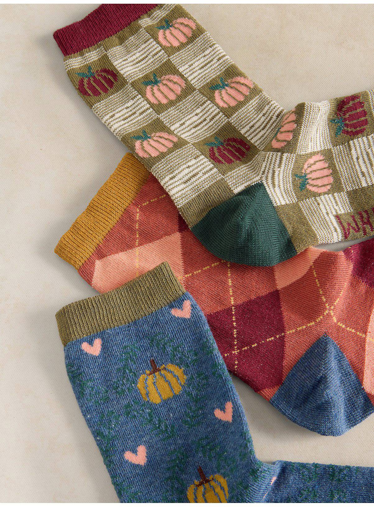 WHITE STUFF 3 Pack Pumpkin Season Ankle Socks 6-9 - Image 2
