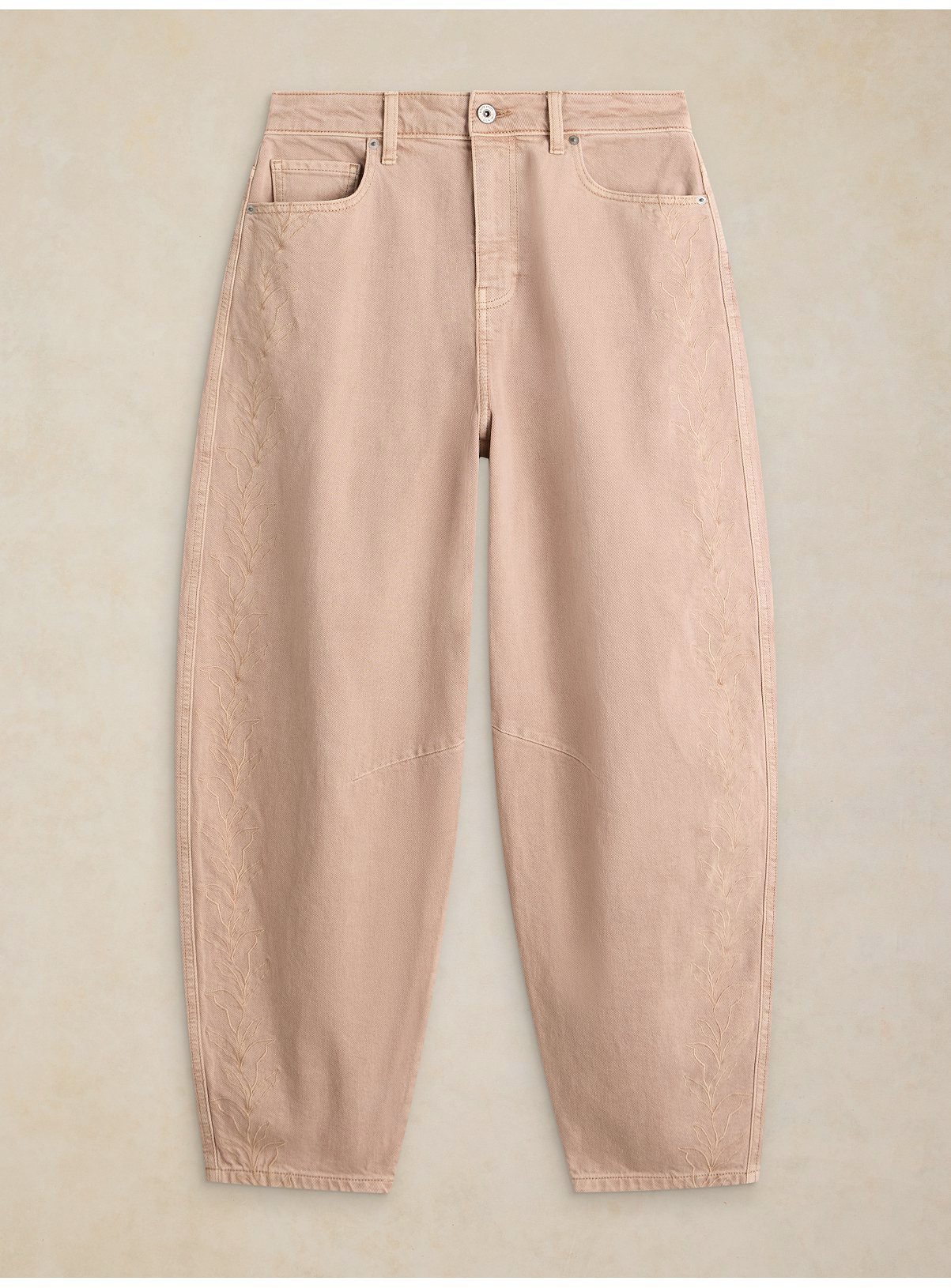 WHITE STUFF Aubrey Embroidered Barrel Jean Natural 8 - Image 5 thumbnail