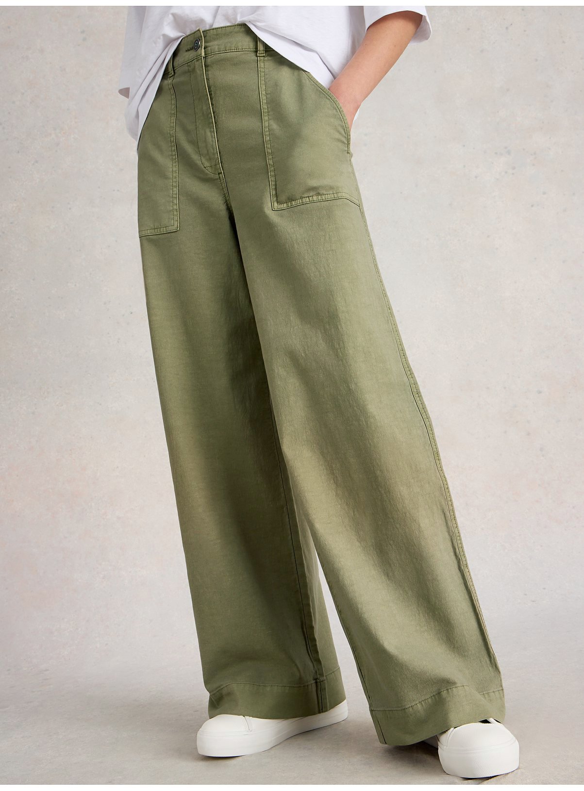 WHITE STUFF Twister Chino Wide Leg Trouser Khaki 10R - Image 1 thumbnail