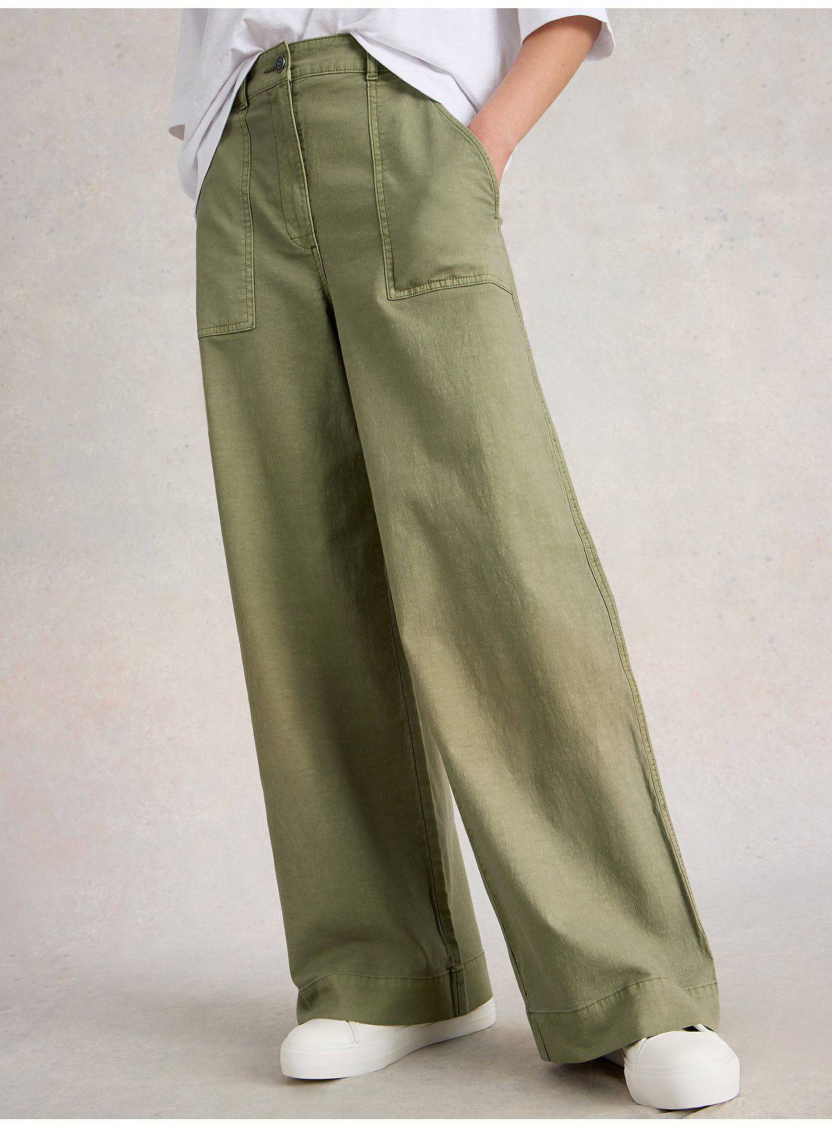 WHITE STUFF Twister Chino Wide Leg Trouser Khaki 10R - Image 1