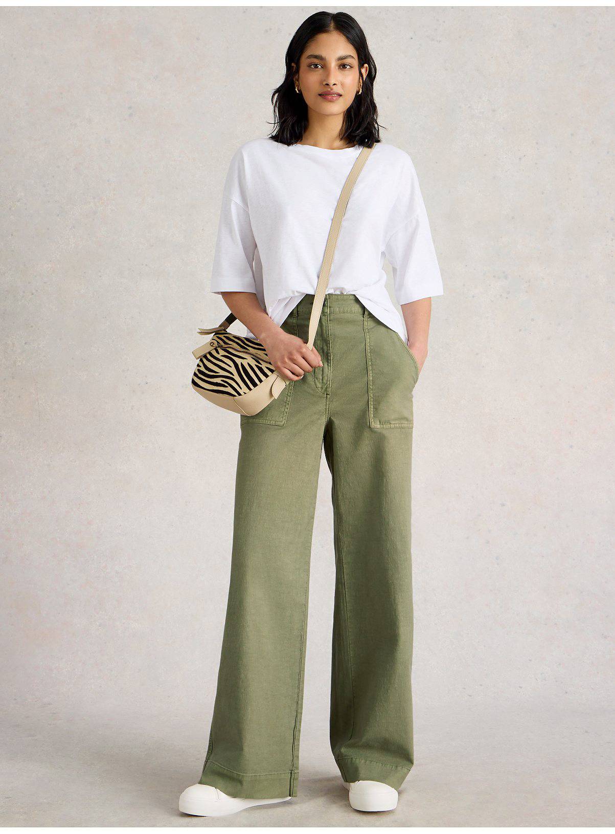 WHITE STUFF Twister Chino Wide Leg Trouser Khaki 10R - Image 2