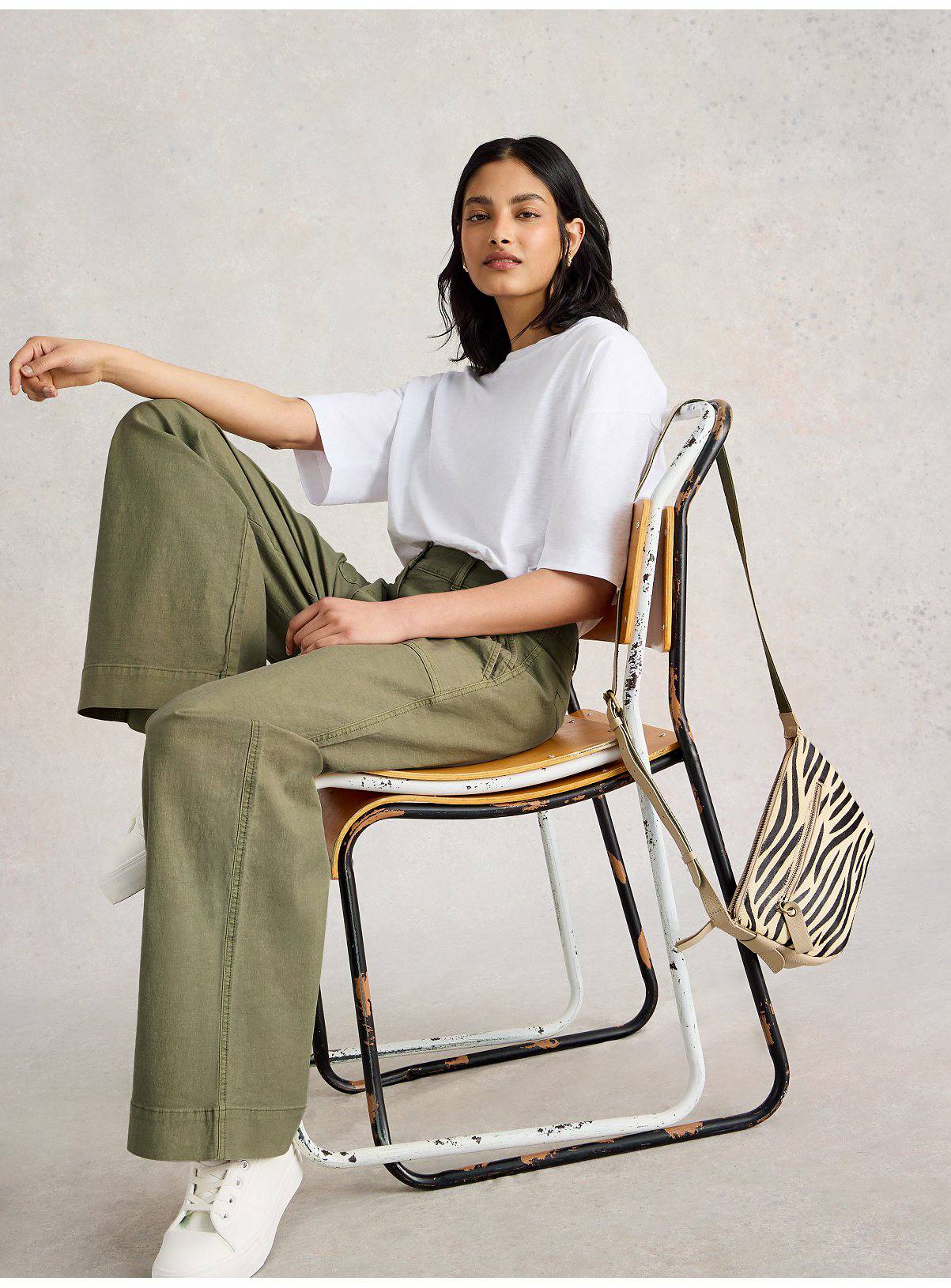 WHITE STUFF Twister Chino Wide Leg Trouser Khaki 10R - Image 4