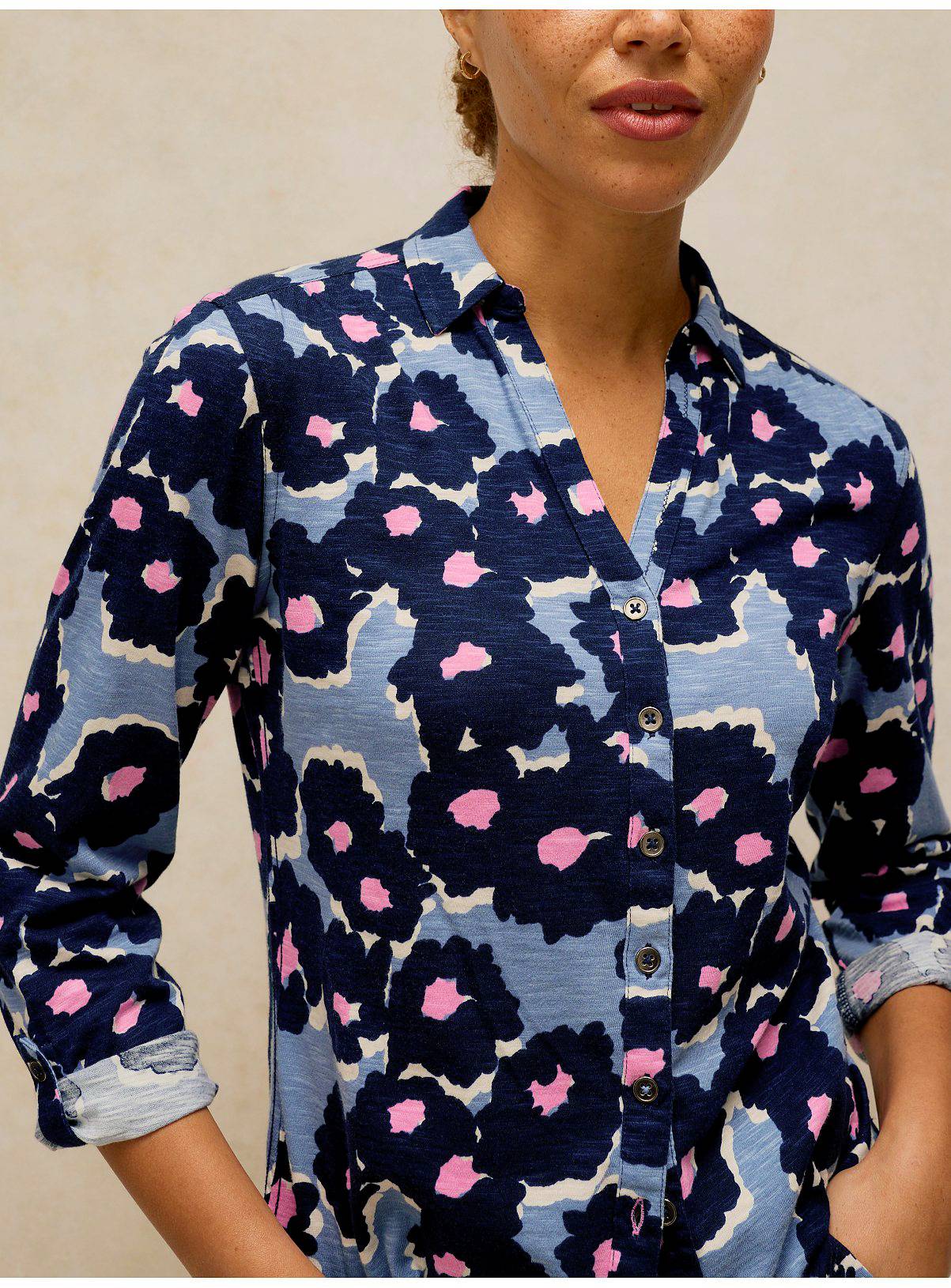 WHITE STUFF Annie Jersey Shirt Blue Print 18 - Image 3