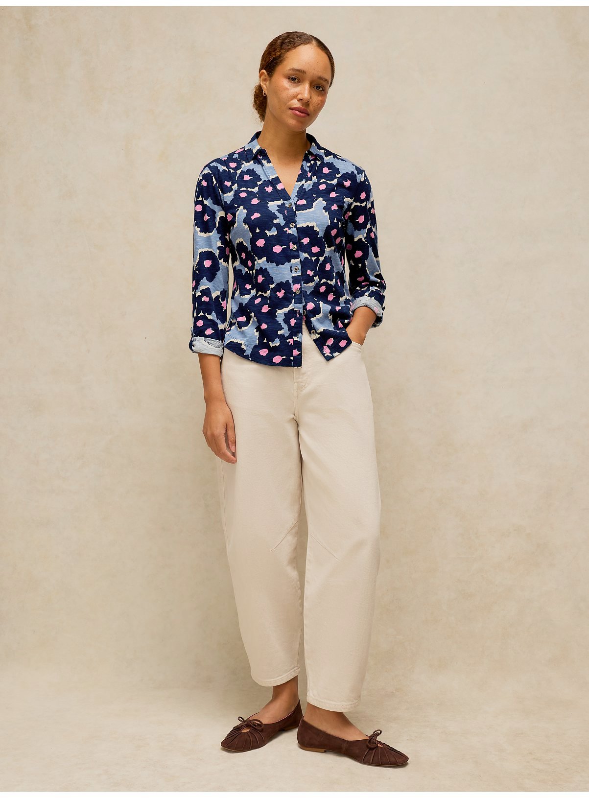WHITE STUFF Annie Jersey Shirt Blue Print 18 - Image 4 thumbnail