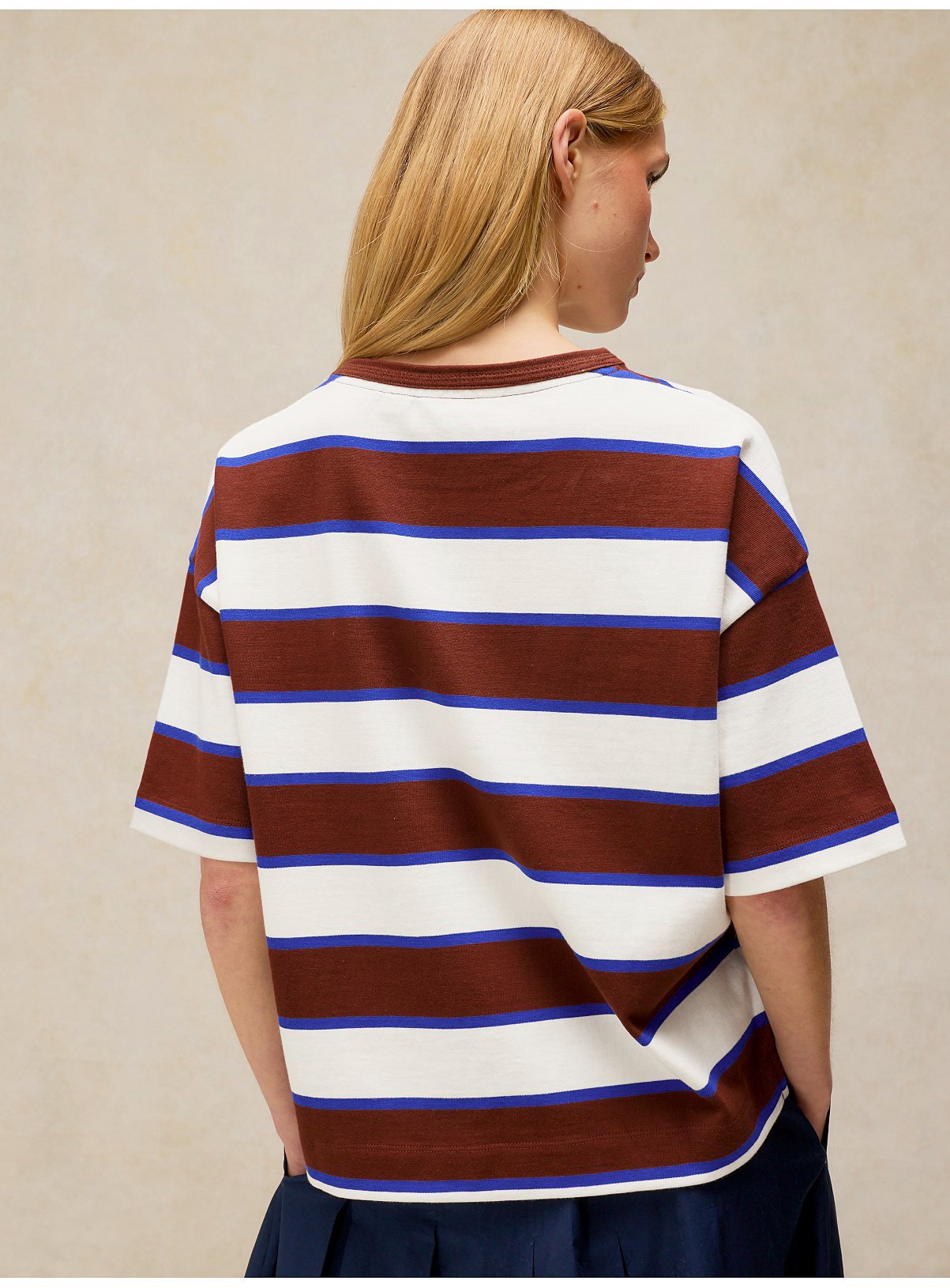 WHITE STUFF Kat Stripe Midweight T-Shirt Brown 14 - Image 2 thumbnail