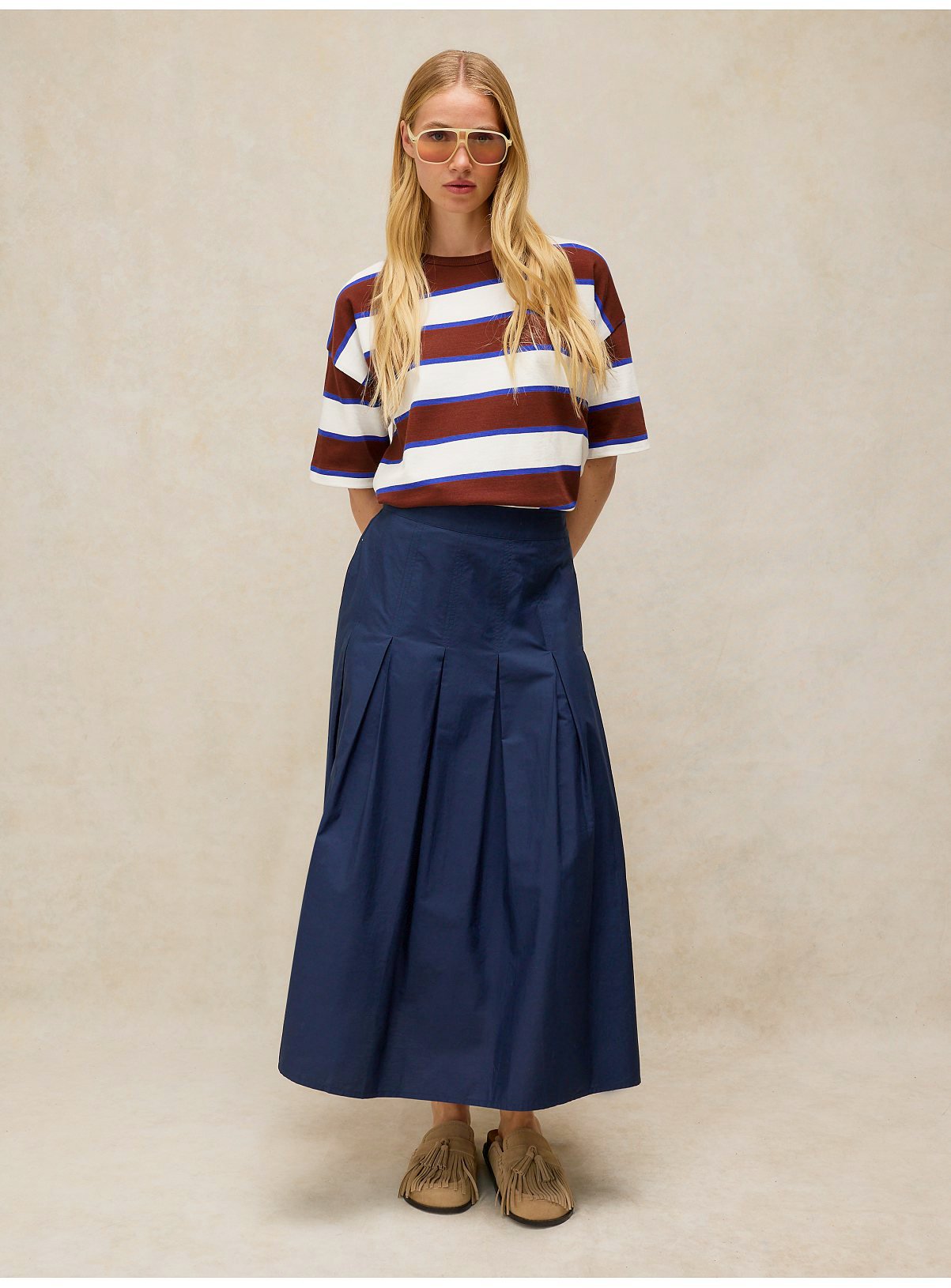 WHITE STUFF Kat Stripe Midweight T-Shirt Brown 14 - Image 4 thumbnail