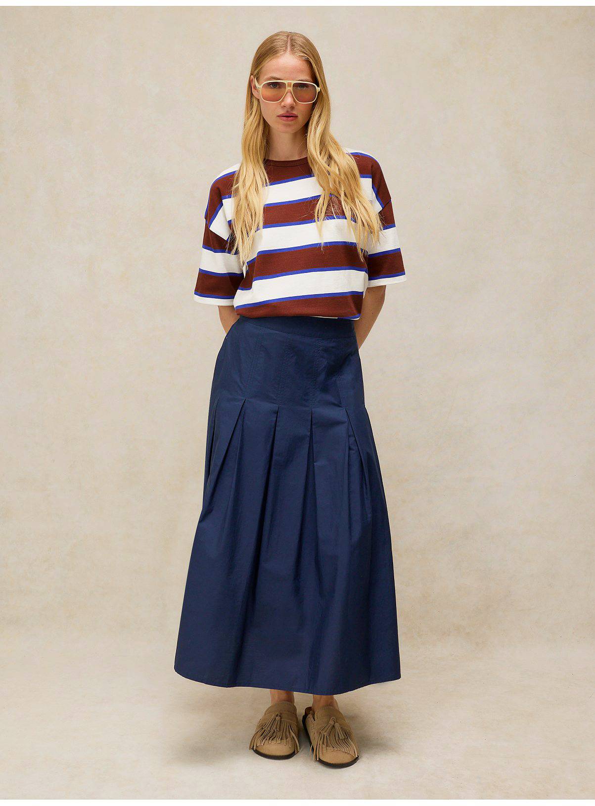 WHITE STUFF Kat Stripe Midweight T-Shirt Brown 14 - Image 4