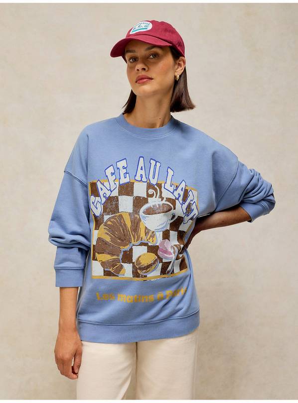 WHITE STUFF Cleo Longline Graphic Sweat Blue 14