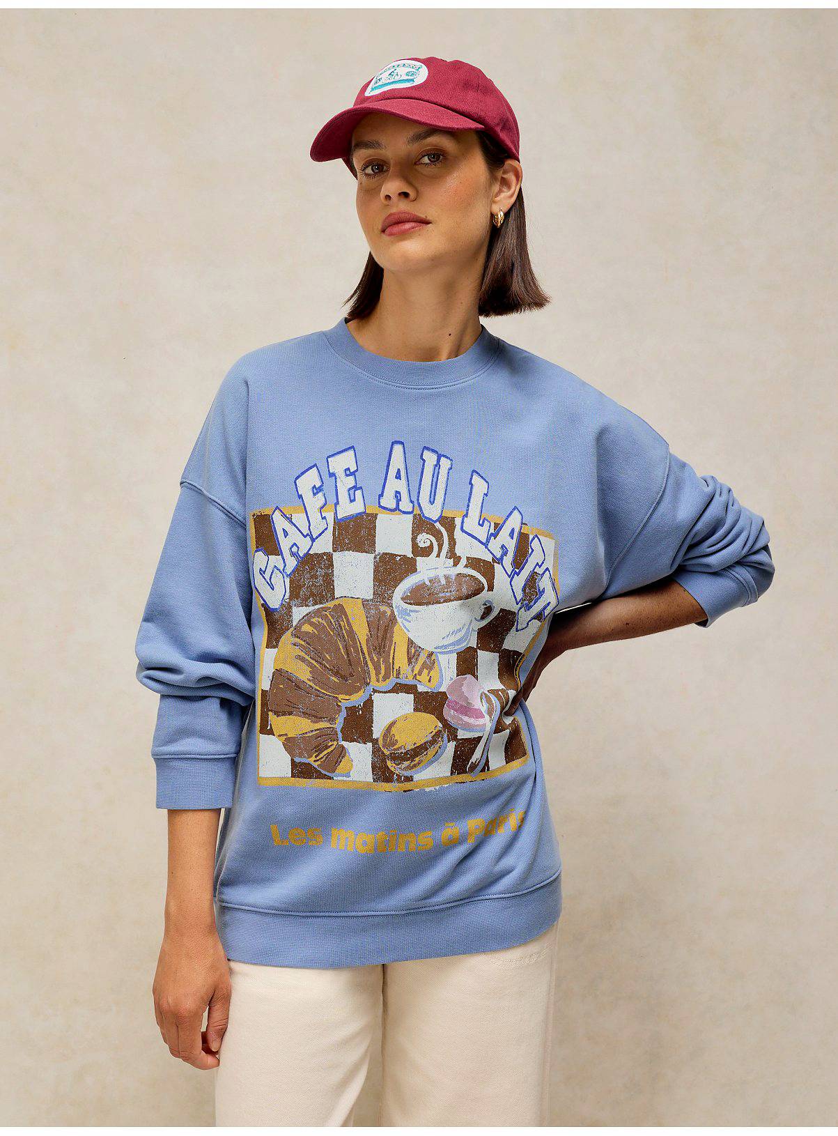 WHITE STUFF Cleo Longline Graphic Sweat Blue 16 - Image 1