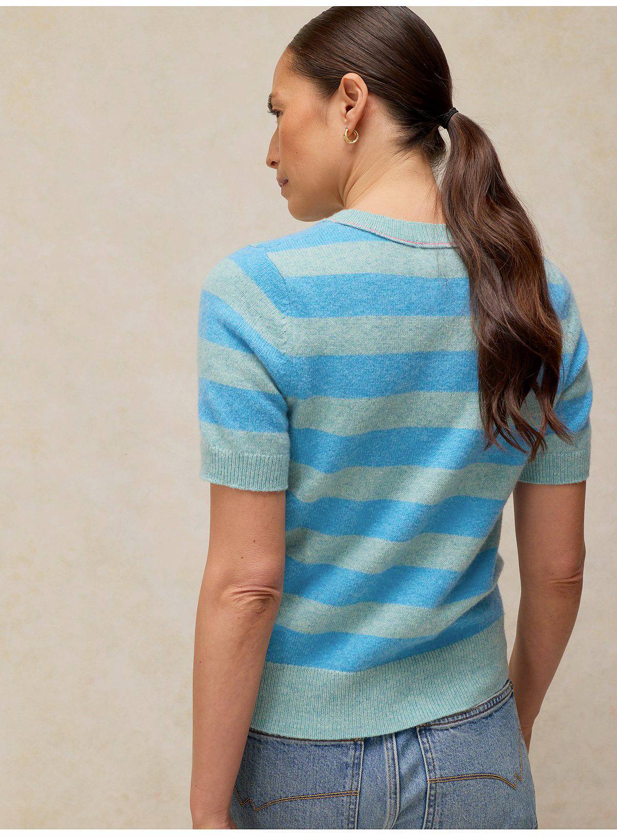 WHITE STUFF Sansa Wool Blend Stripe Knitted T-Shirt Blue 18 - Image 2