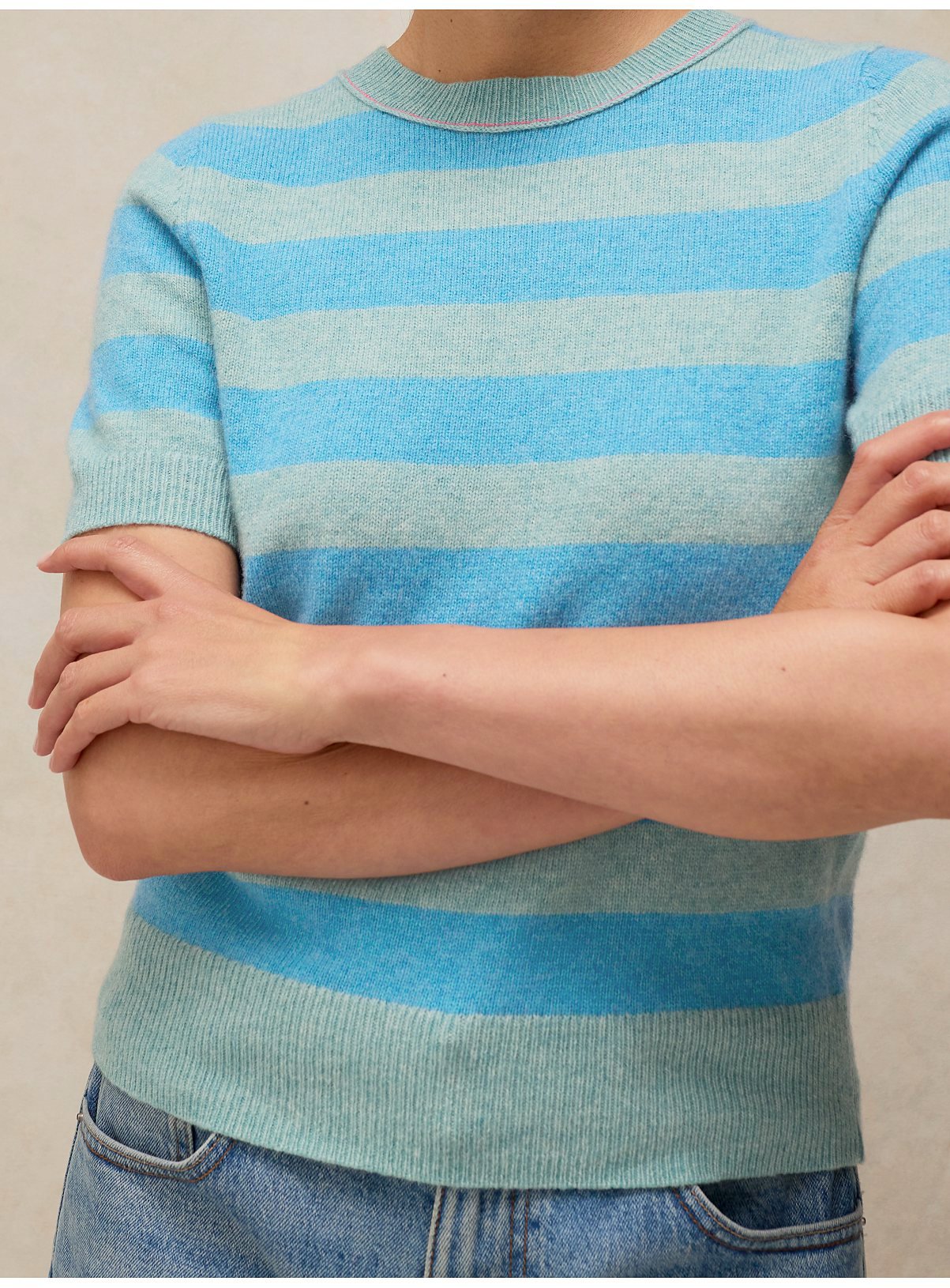 WHITE STUFF Sansa Wool Blend Stripe Knitted T-Shirt Blue 18 - Image 3 thumbnail