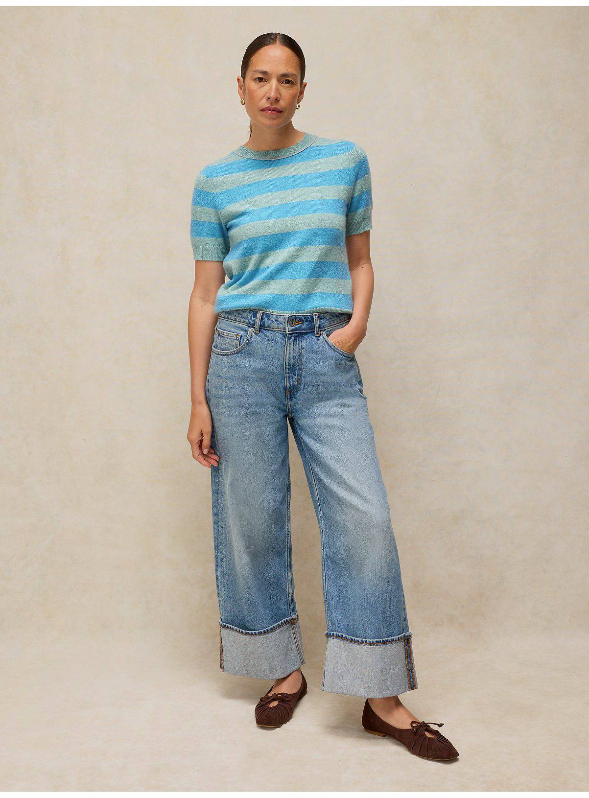 WHITE STUFF Sansa Wool Blend Stripe Knitted T-Shirt Blue 18 - Image 4