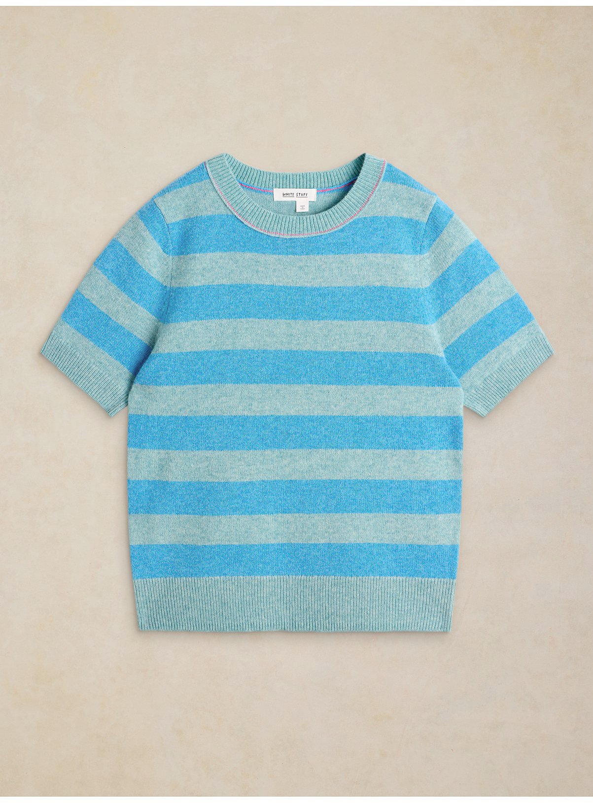 WHITE STUFF Sansa Wool Blend Stripe Knitted T-Shirt Blue 18 - Image 5 thumbnail