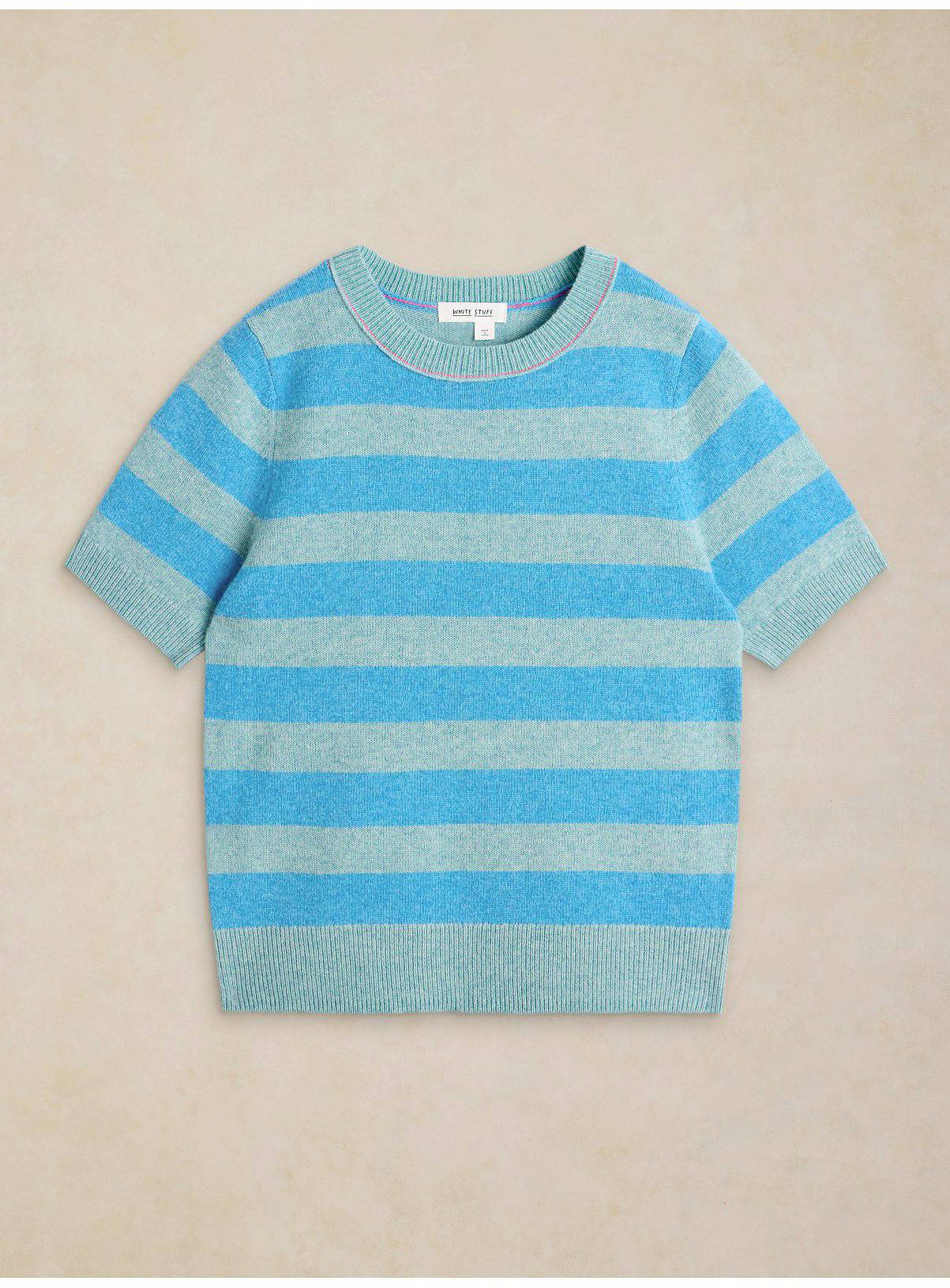 WHITE STUFF Sansa Wool Blend Stripe Knitted T-Shirt Blue 18 - Image 5