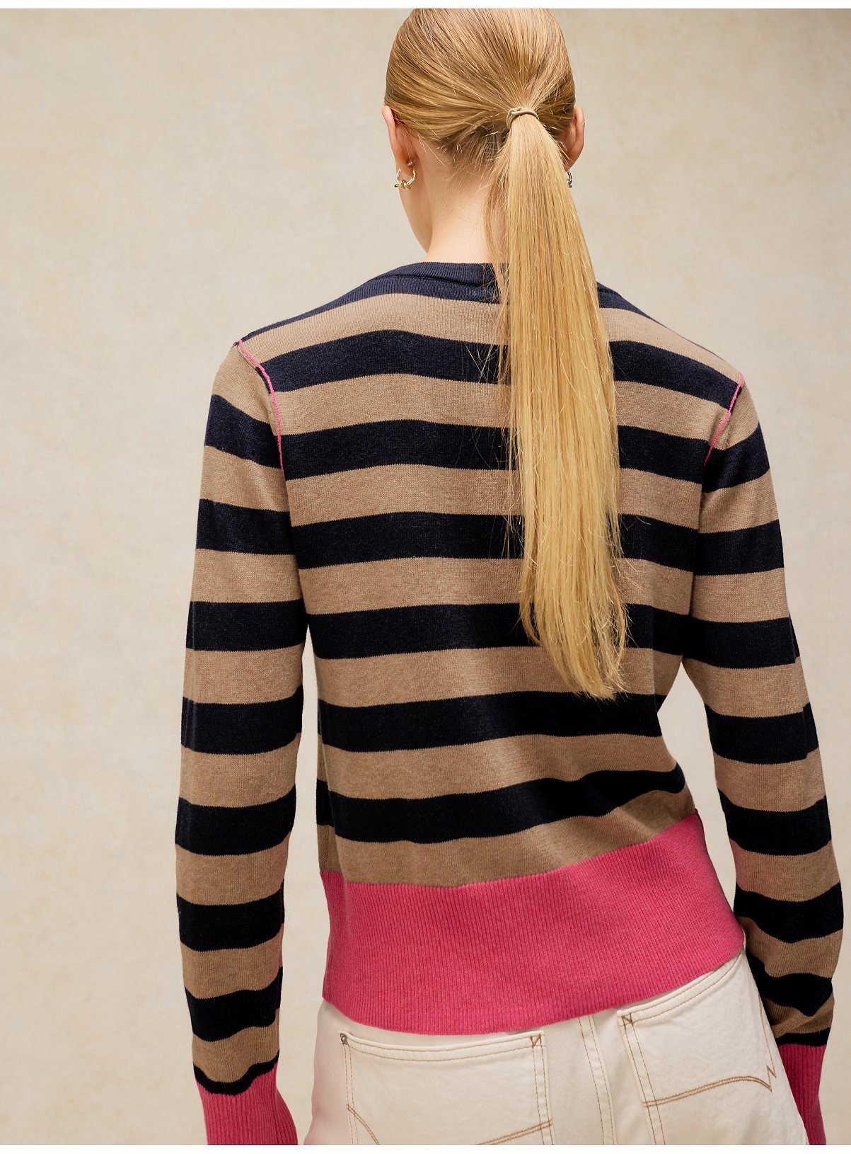 WHITE STUFF Lois Stripe Cardigan Navy Brown 18 - Image 2 thumbnail