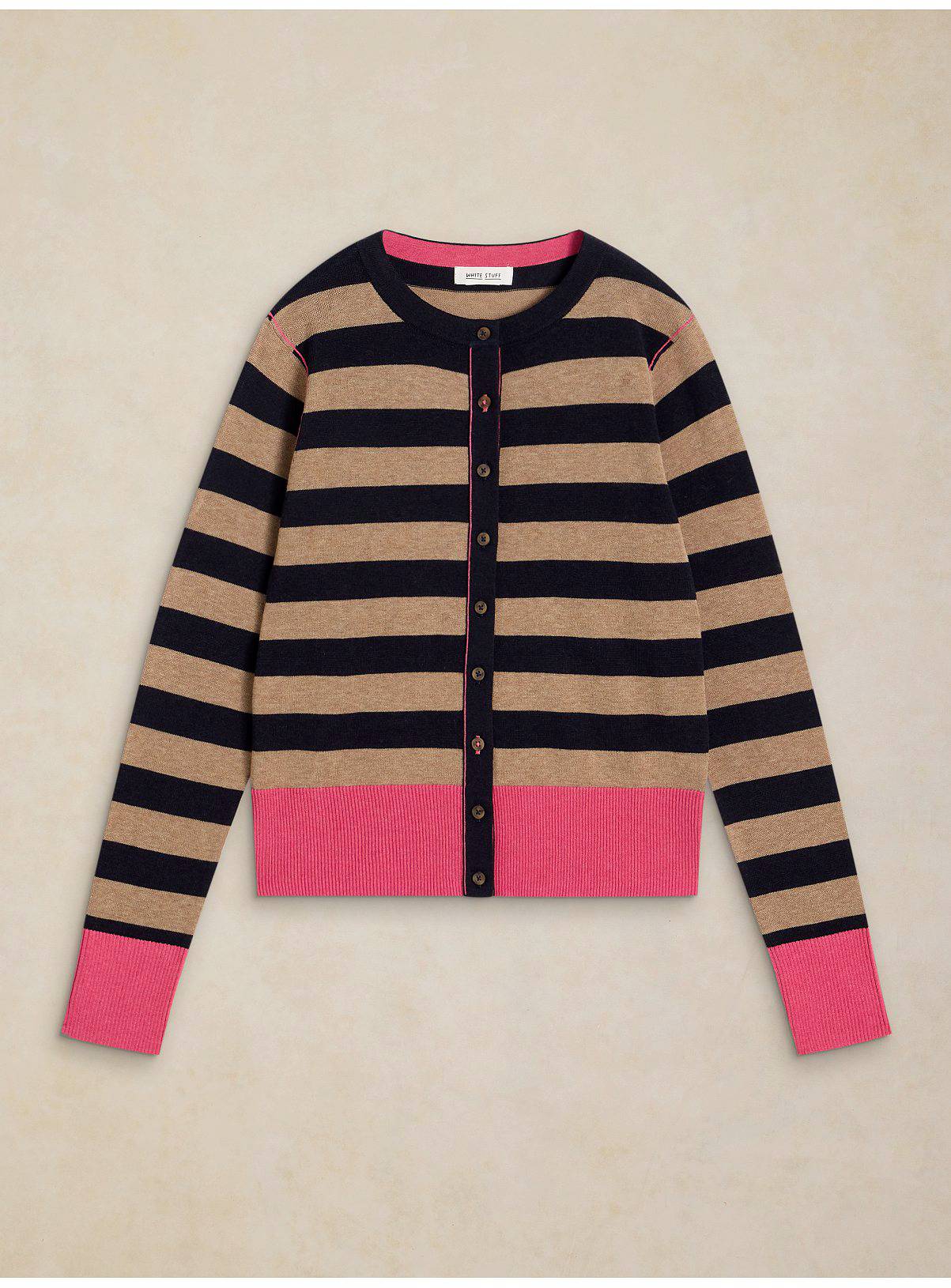 WHITE STUFF Lois Stripe Cardigan Navy Brown 18 - Image 5