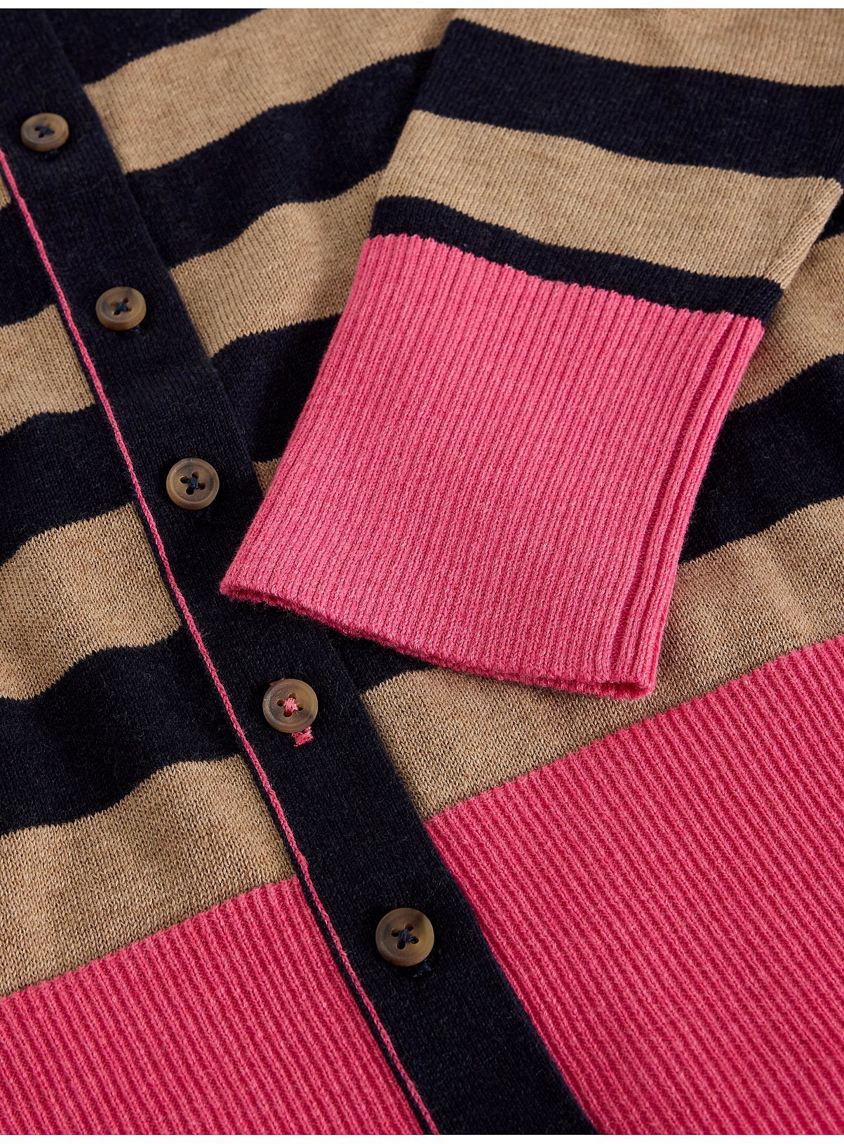 WHITE STUFF Lois Stripe Cardigan Navy Brown 18 - Image 6 thumbnail