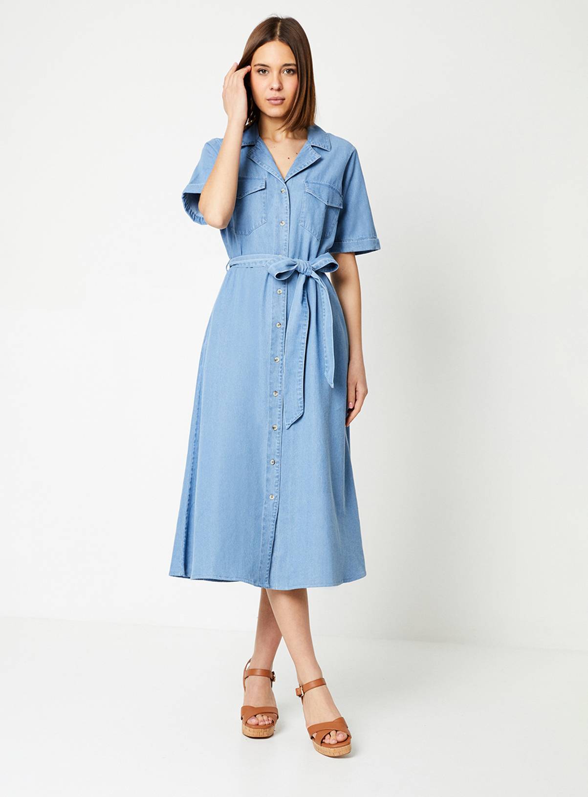 DOROTHY PERKINS Denim Belted Button Through Midi Dress 14 - Image 1