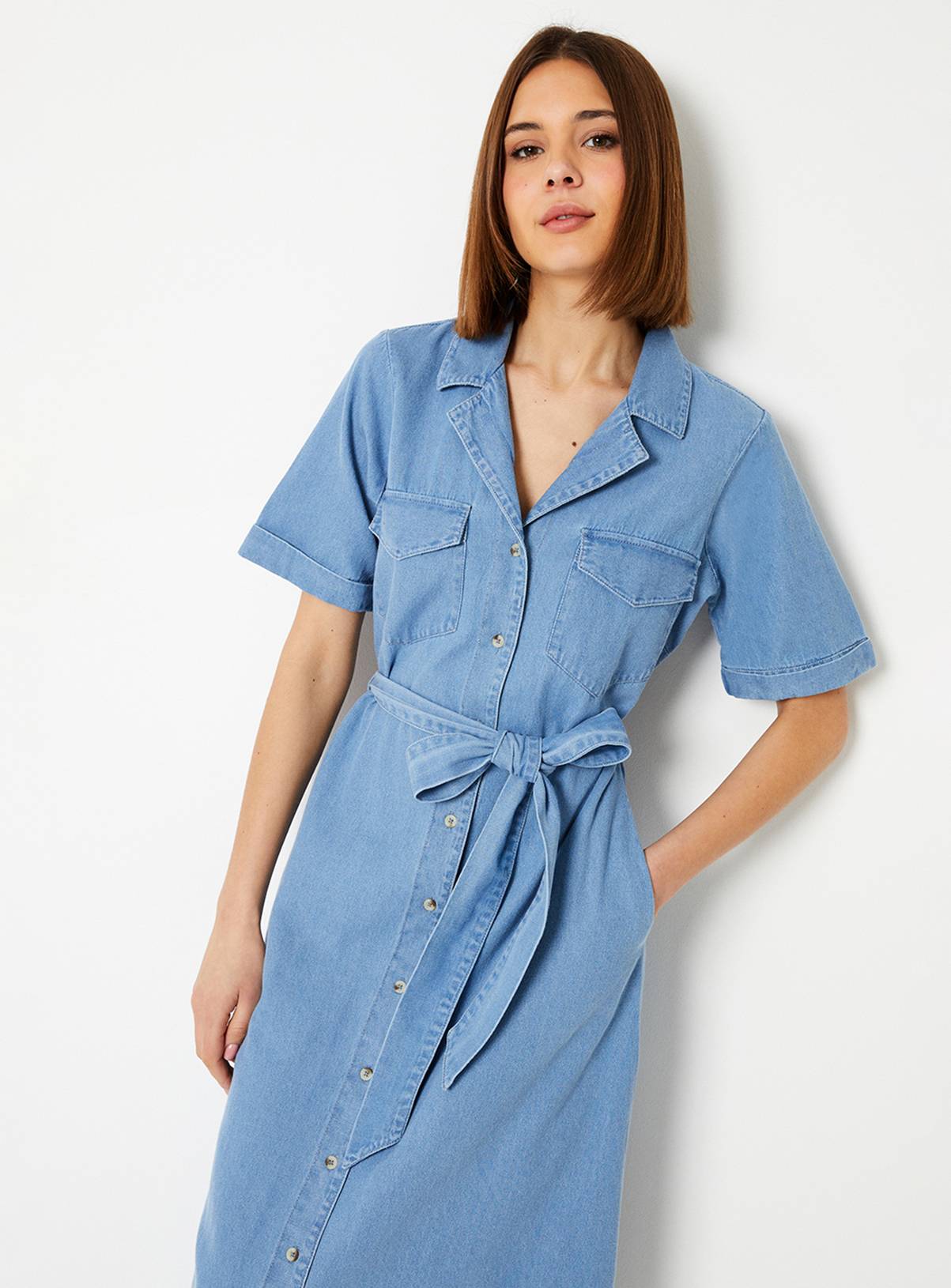 DOROTHY PERKINS Denim Belted Button Through Midi Dress 14 - Image 2