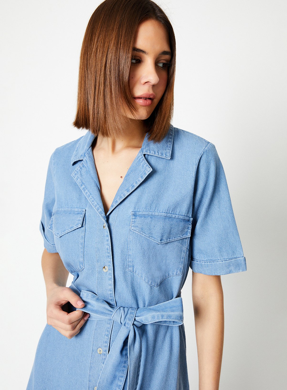 DOROTHY PERKINS Denim Belted Button Through Midi Dress 14 - Image 4 thumbnail