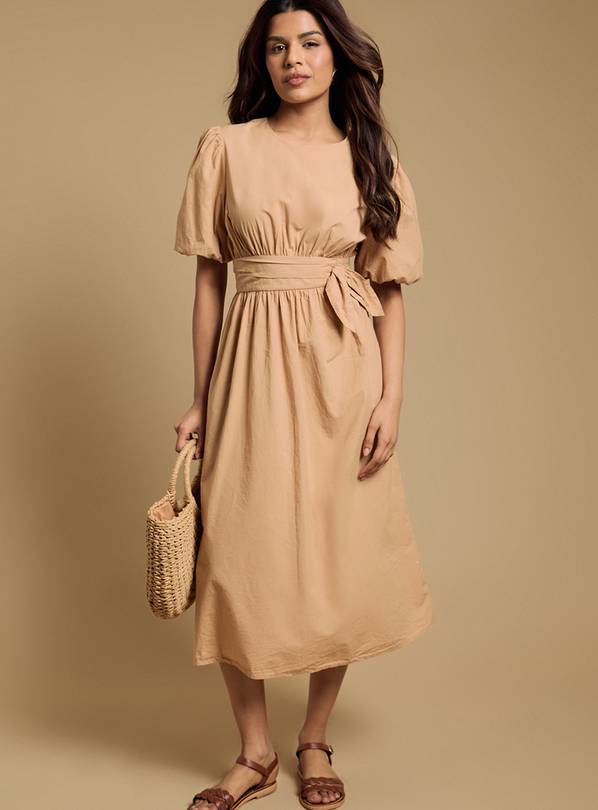DOROTHY PERKINS Petite Bow Waist Detail Puff Sleeve Midi Dress 16