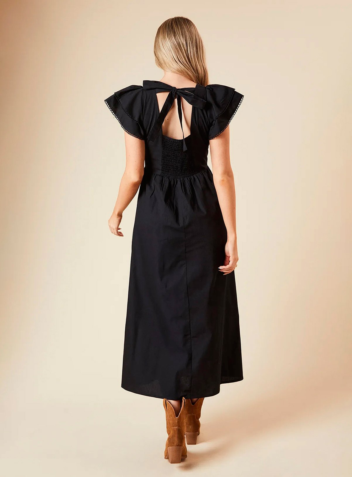 DOROTHY PERKINS Black Lace Trim Ruffle Sleeve Poplin Midi Dress 8 - Image 3 thumbnail